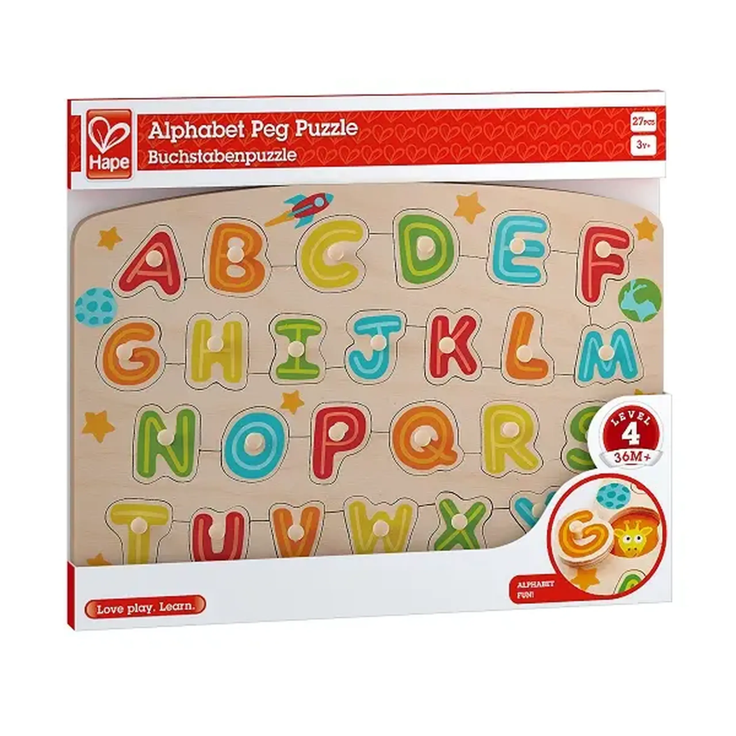 Puzzle din lemn cu buton „Alfabet”