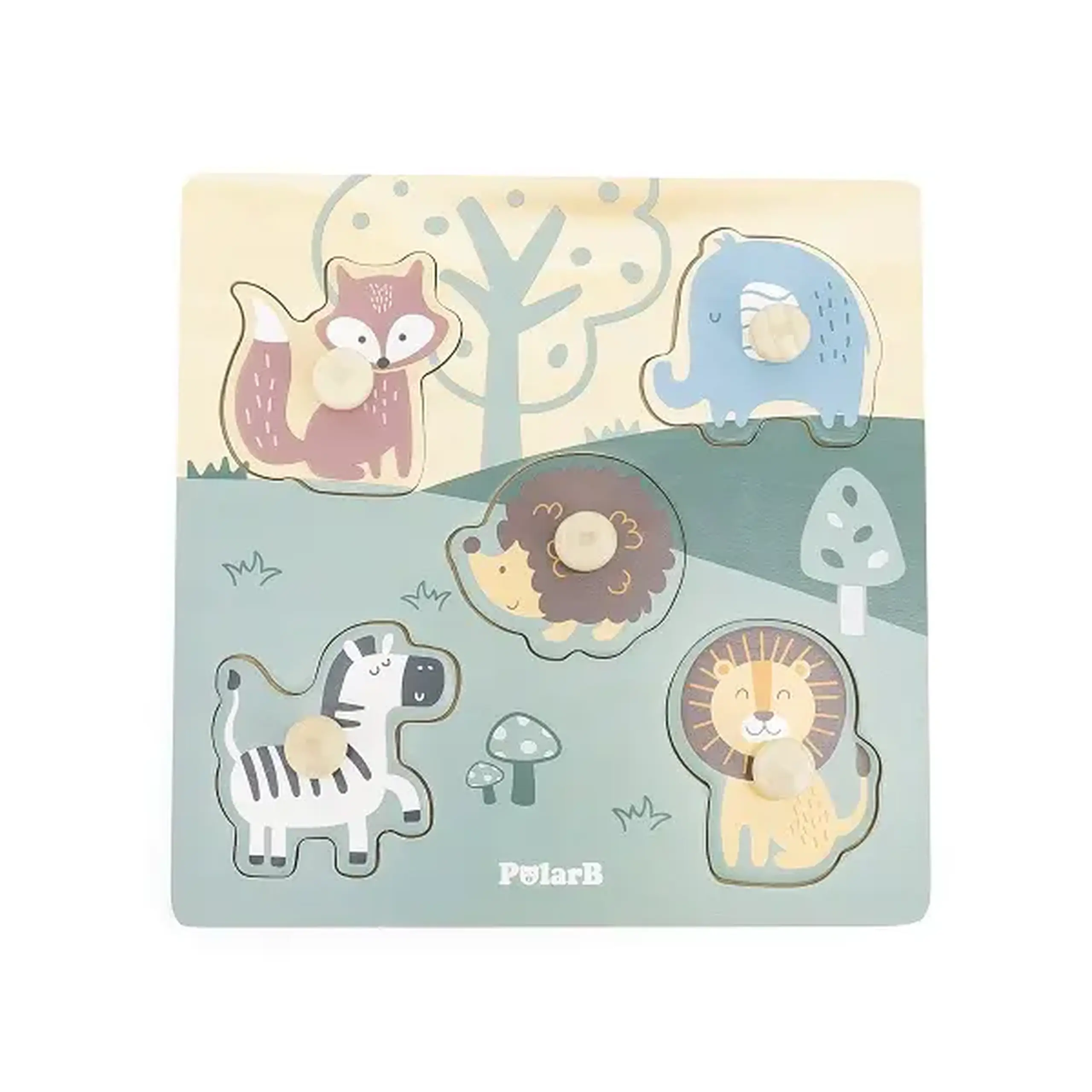 Puzzle din lemn cu buton „Animale sălbatice" 5 elem.