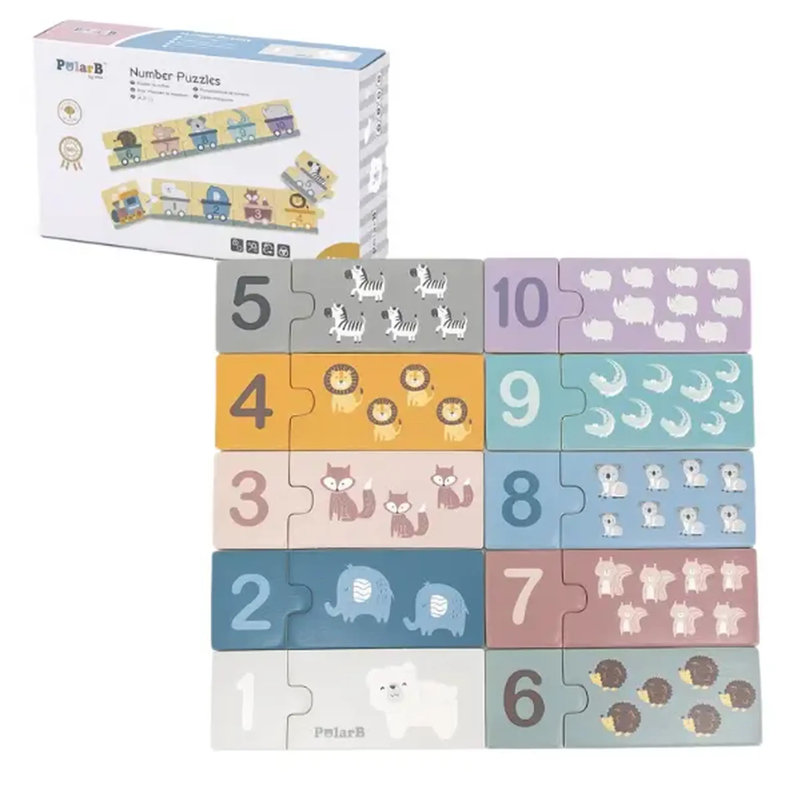 Puzzle din lemn „Numere și animale”