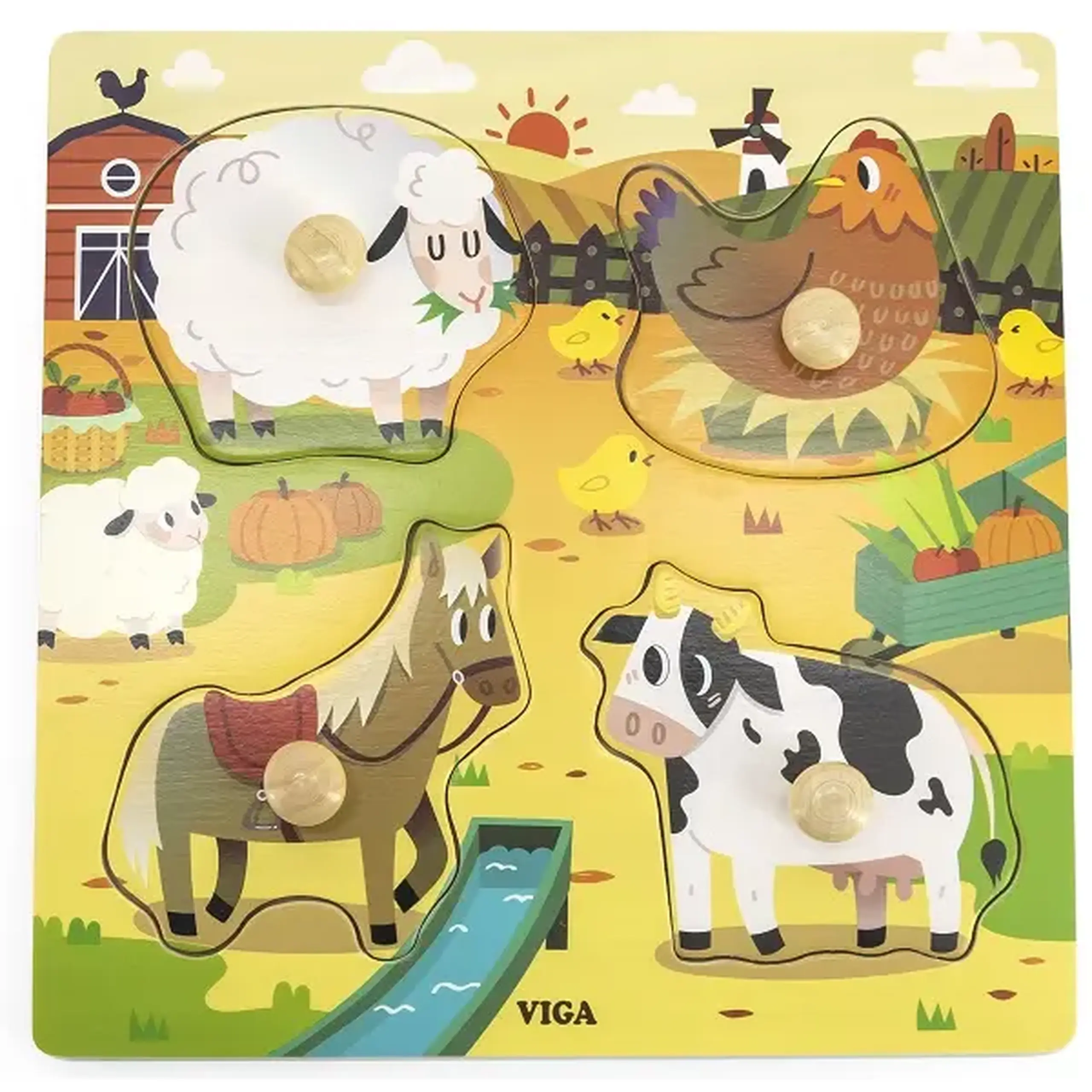 Puzzle din lemn cu buton „Ferma”
