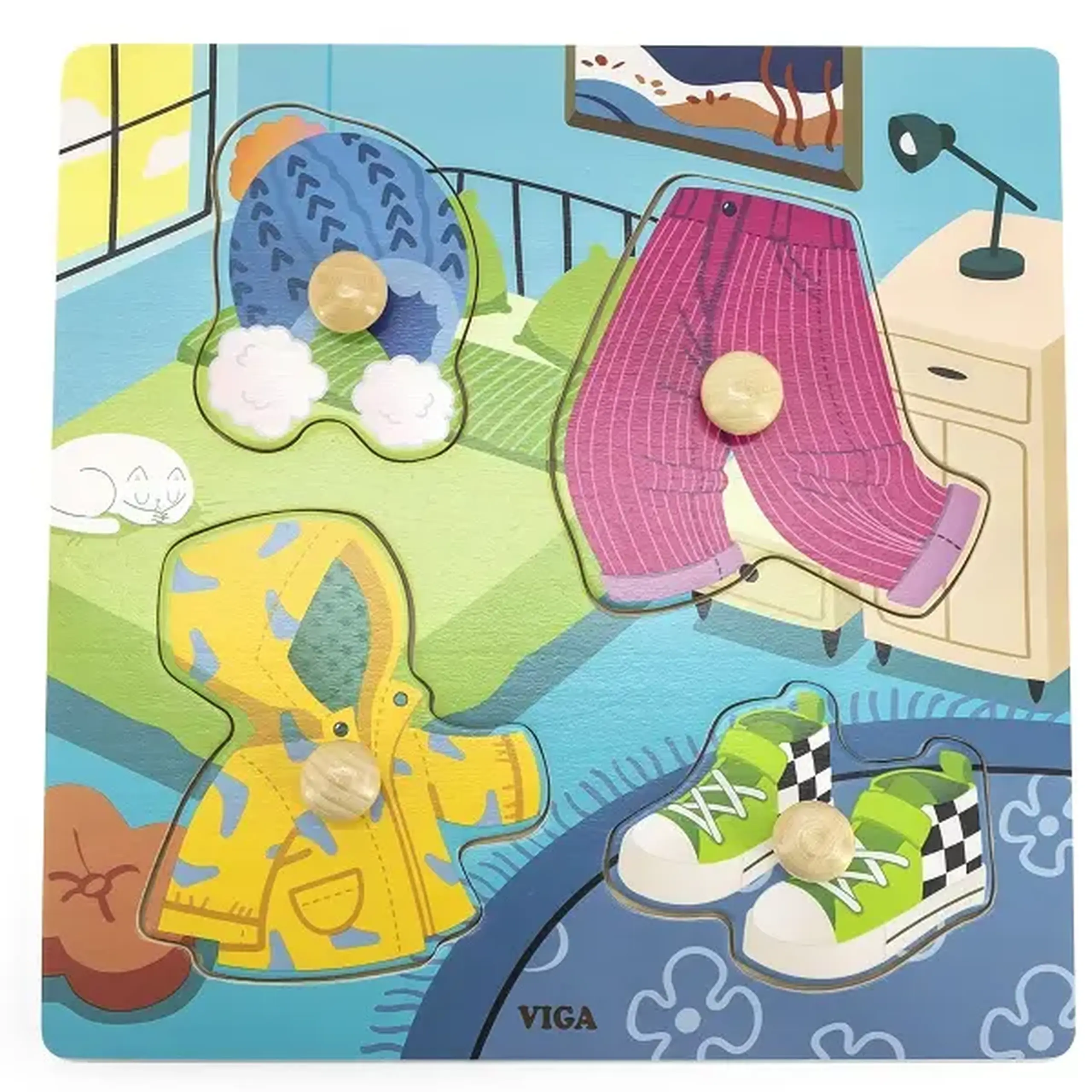 Puzzle din lemn cu buton „Haine"