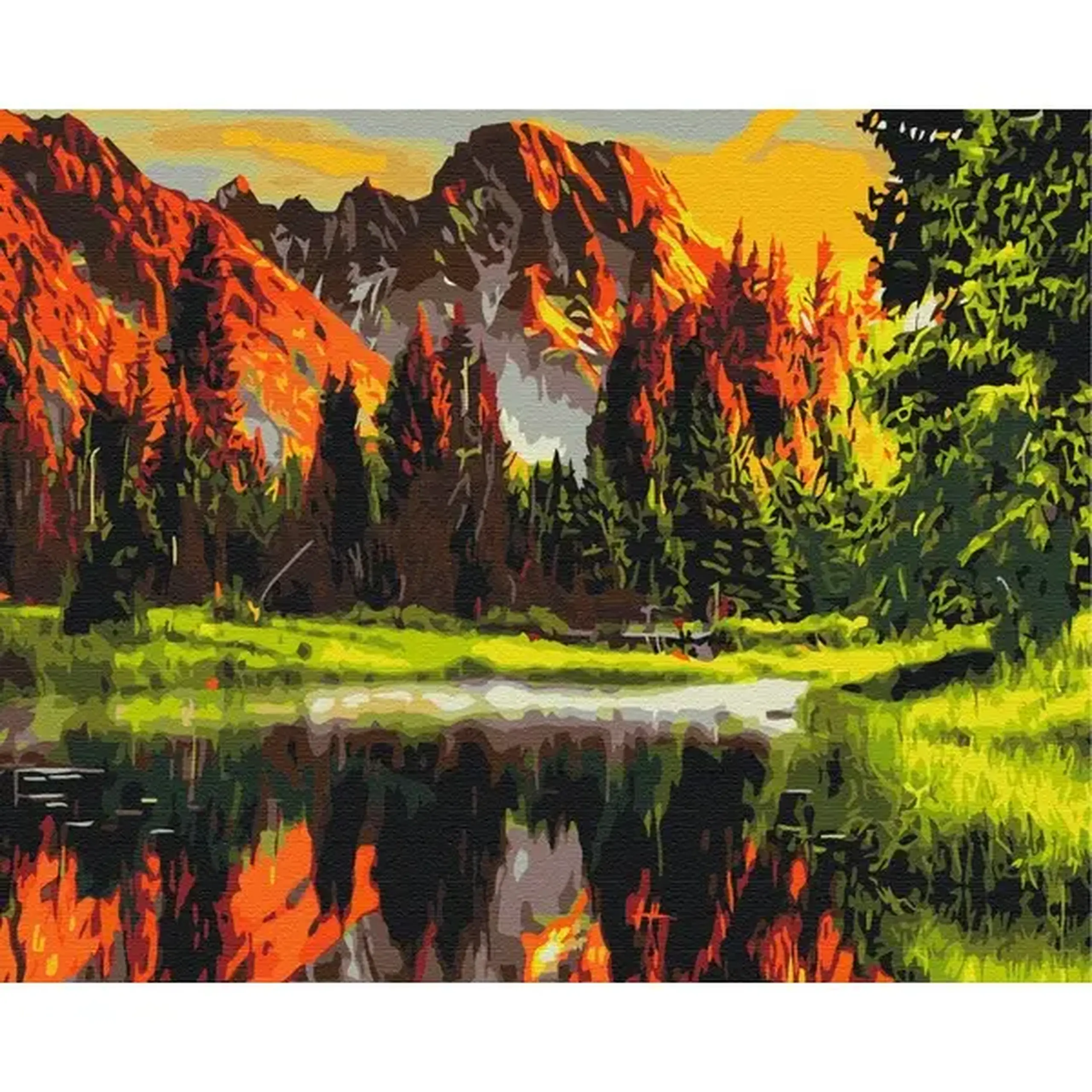 Pictură pe numere 40*50 cm (în cutie) – Apus într-o vale de munte