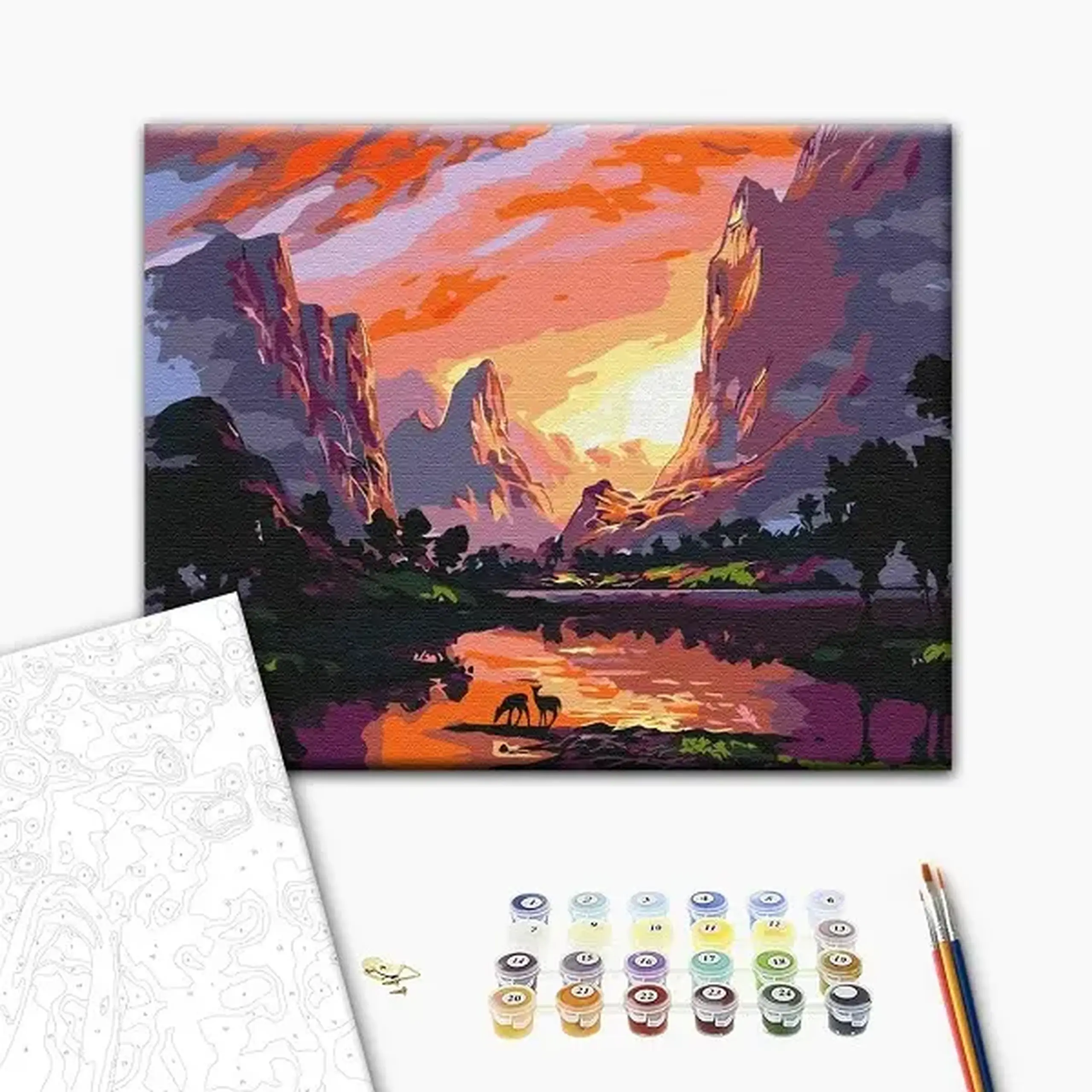 Pictură pe numere 40x50 cm (fără cutie) – Apus luminos la munte