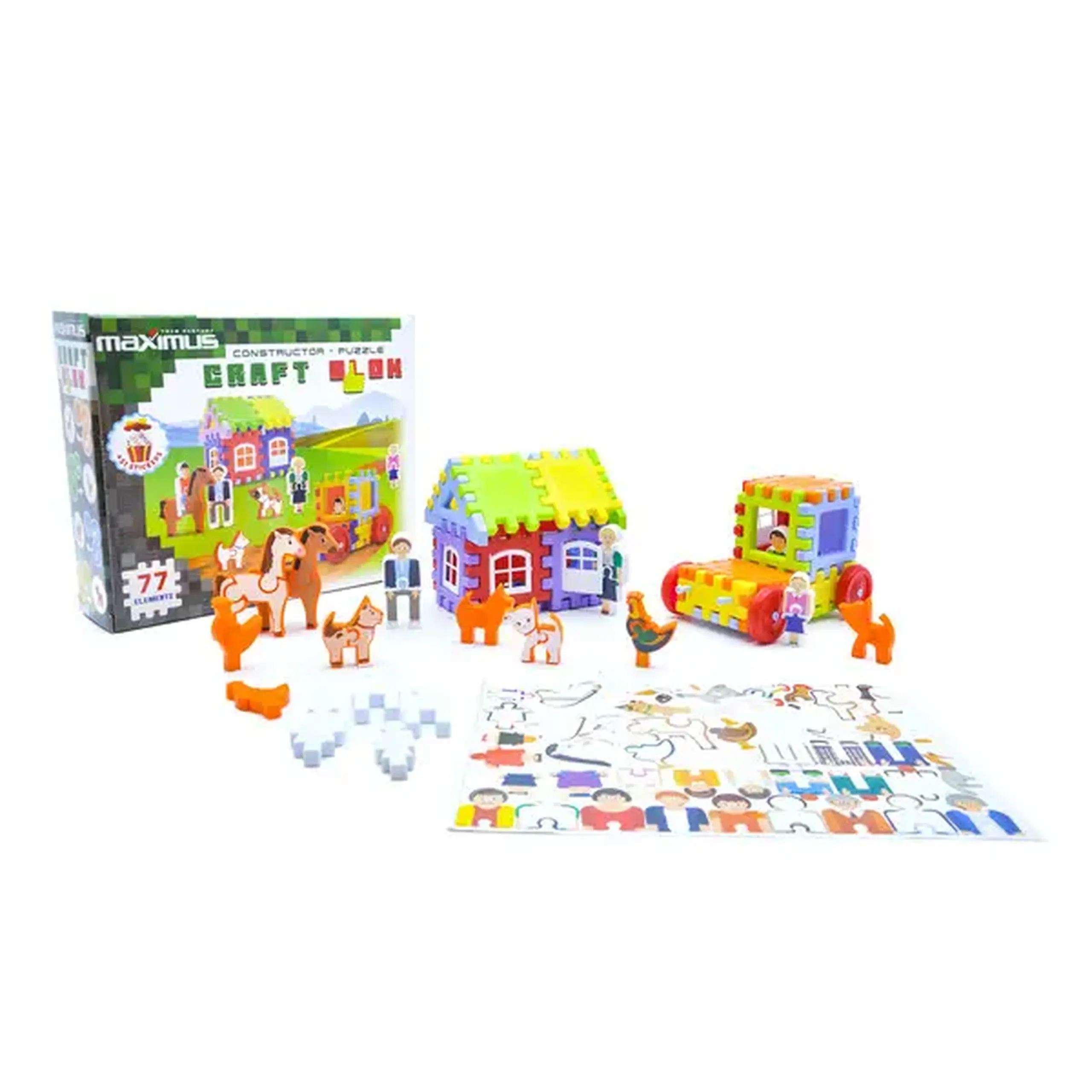 Constructor cu blocuri-kraft și autocolante 77 elem.