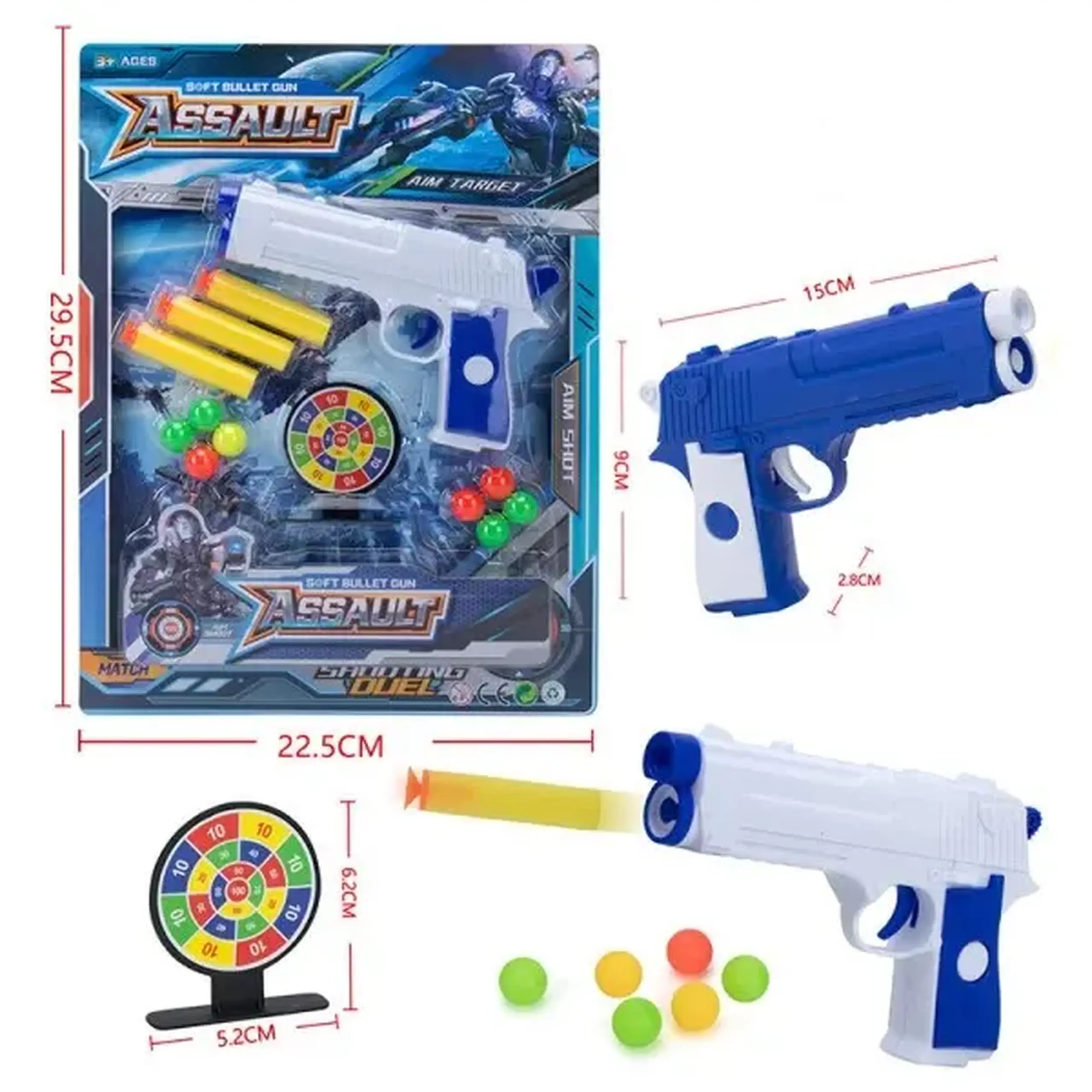 Set de joc cu pistol, gloanțe și țintă (2 culori)