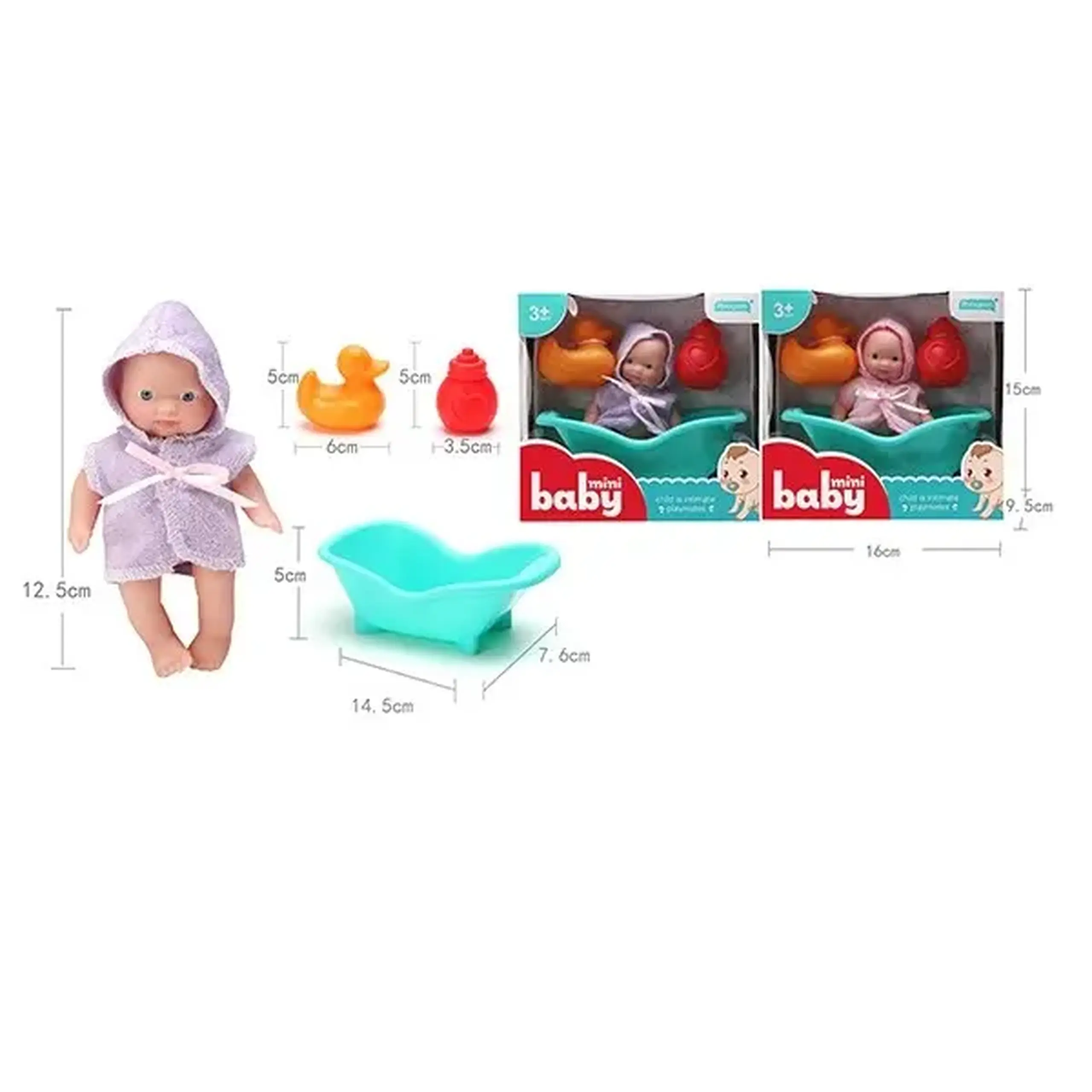 Păpușă cu biberon, cadă și rațușcă (2 modele)