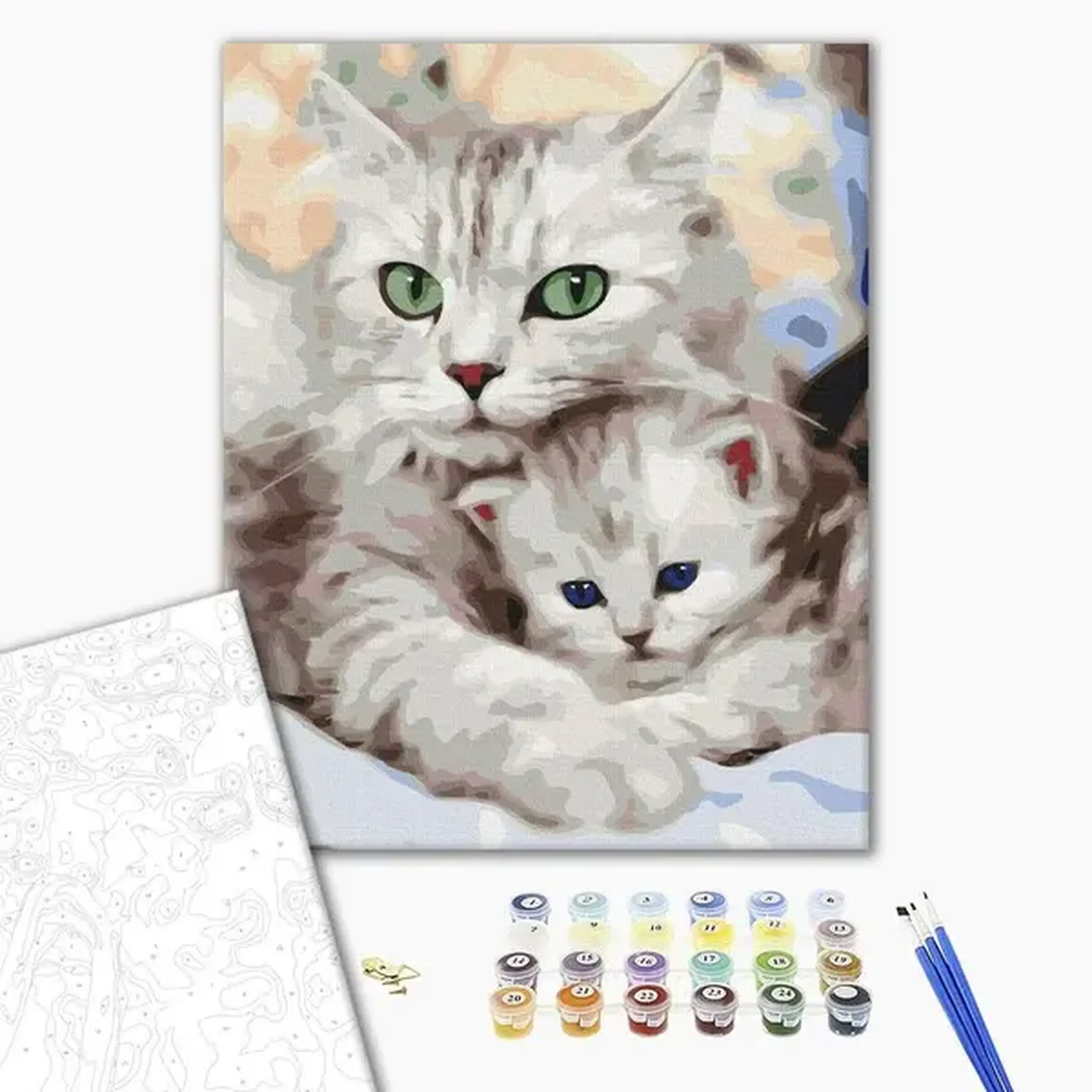 Pictură pe numere 40x50 cm (în cutie) - Pisica mamă cu pisoiașul