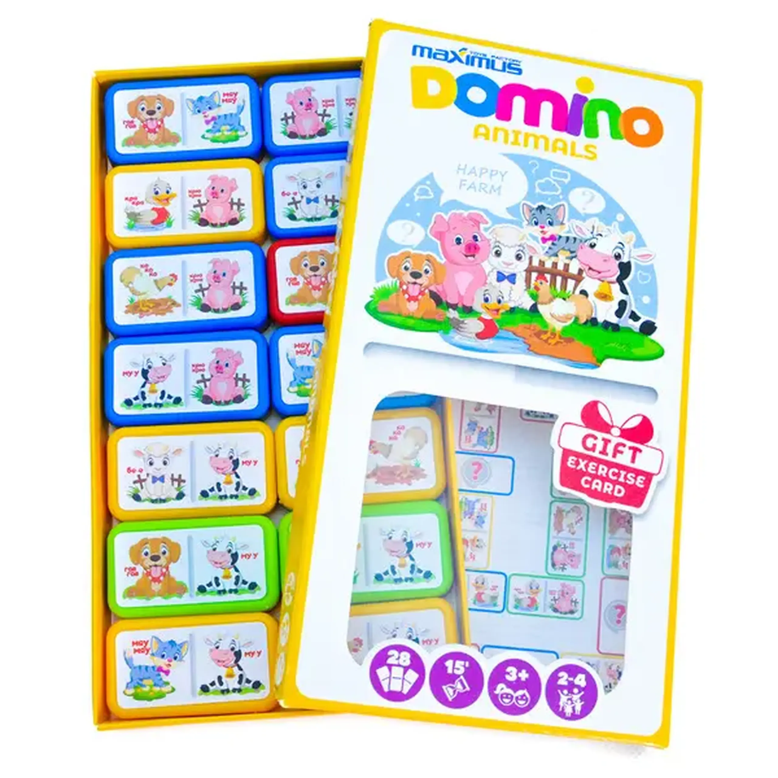 Joc de masă „Domino multicolor cu animale”, 28 dominouri