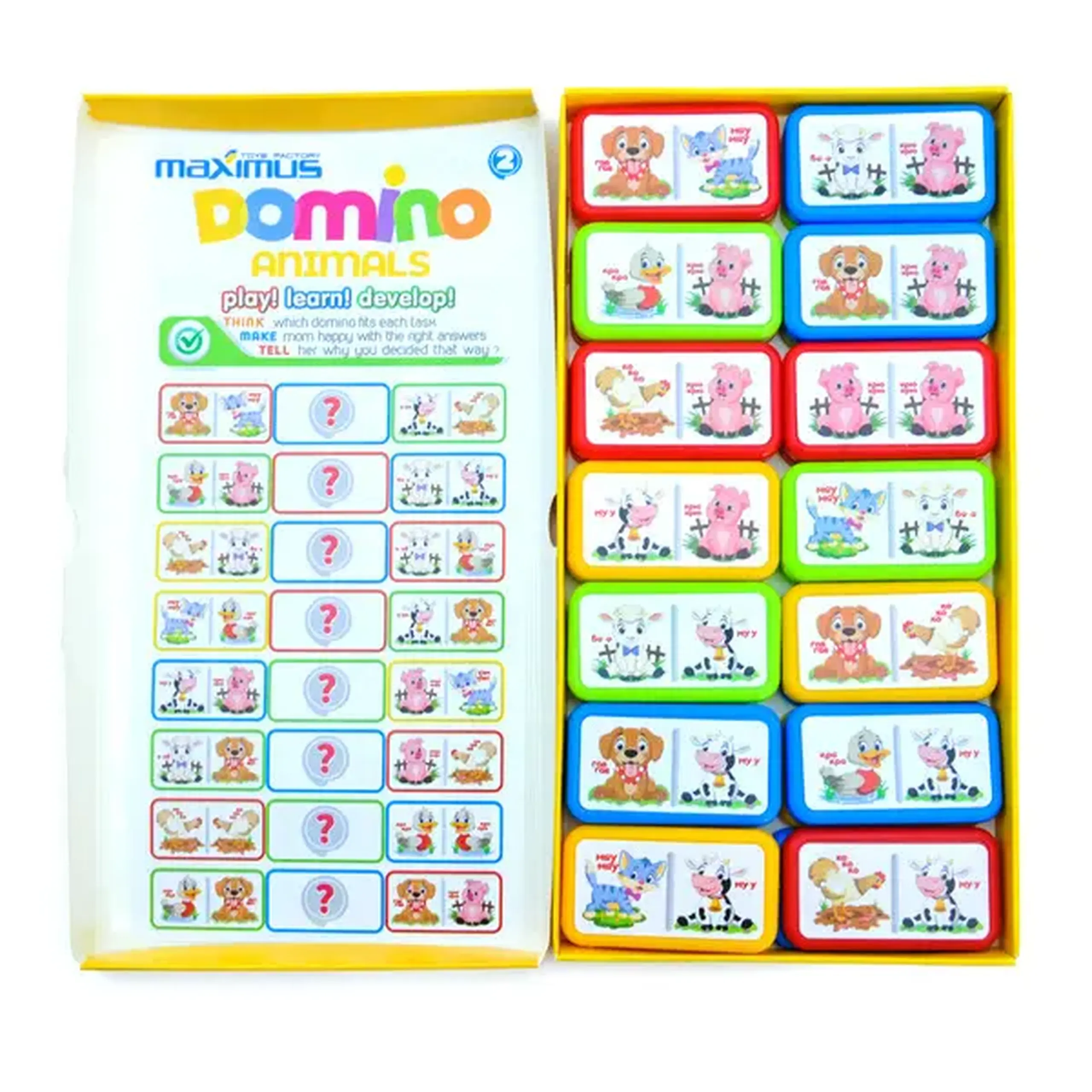 Joc de masă „Domino multicolor cu animale”, 28 dominouri