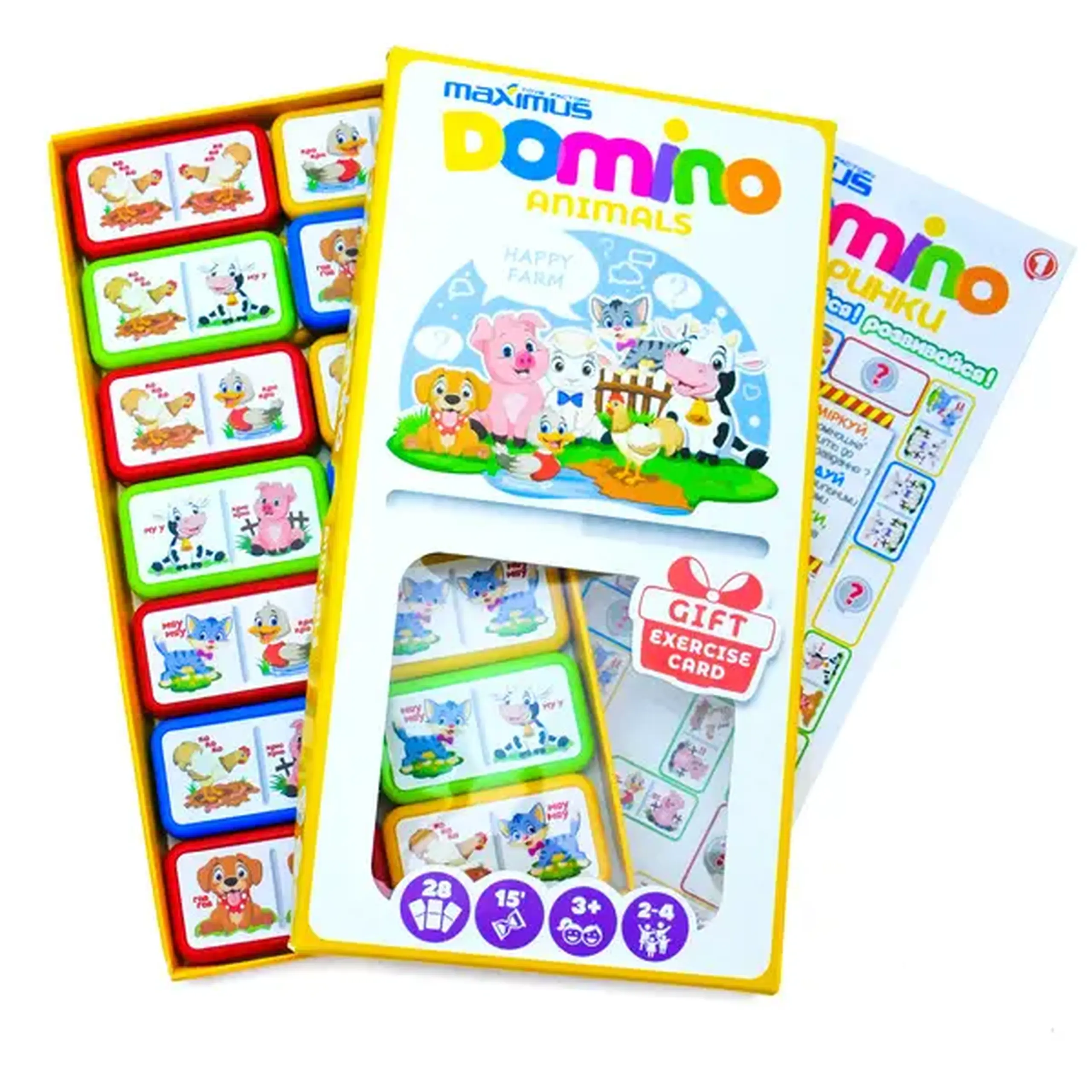 Joc de masă „Domino multicolor cu animale”, 28 dominouri