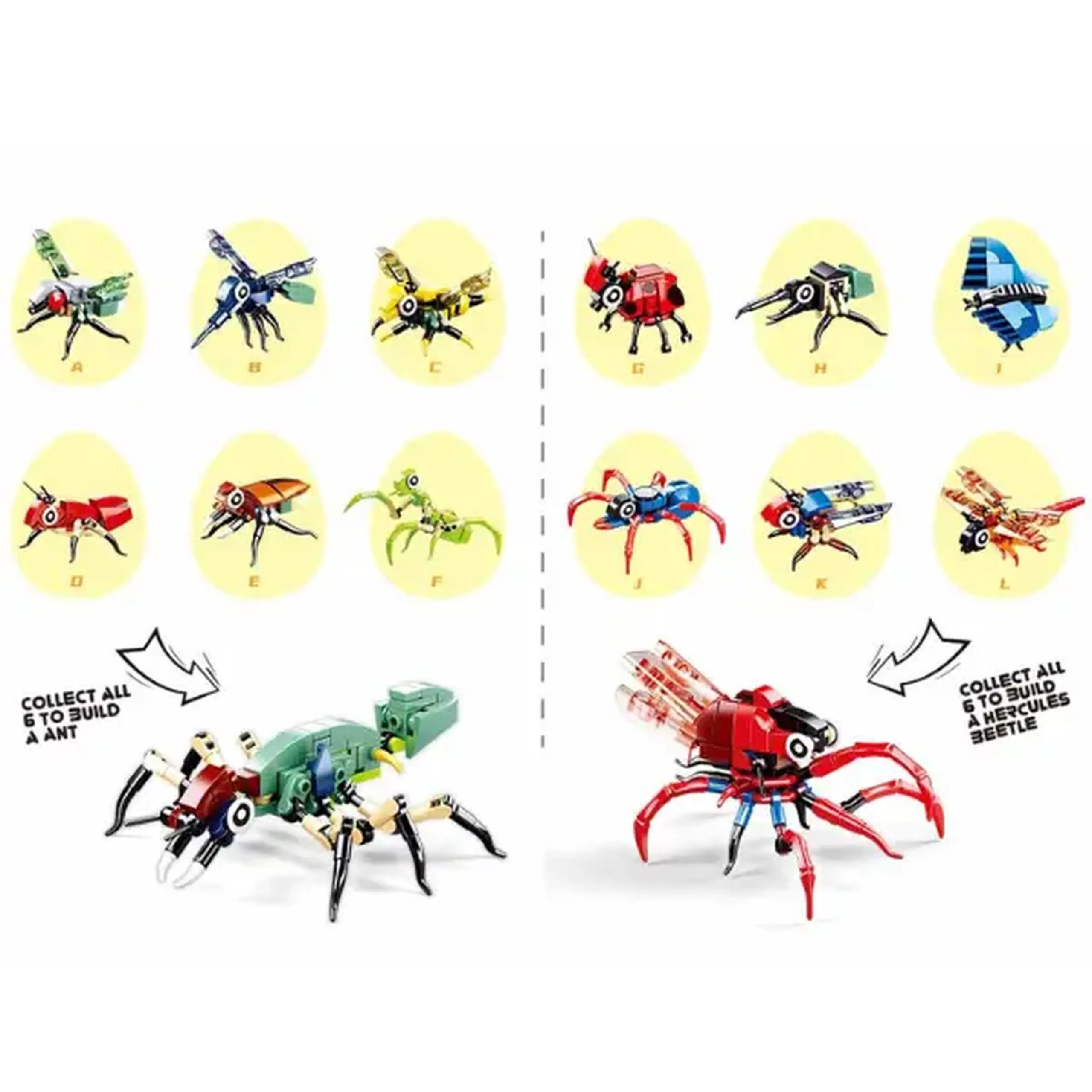 Set-surpriză de construcție ”Insecte", în ou, de la 40 pînă la 54 elem.