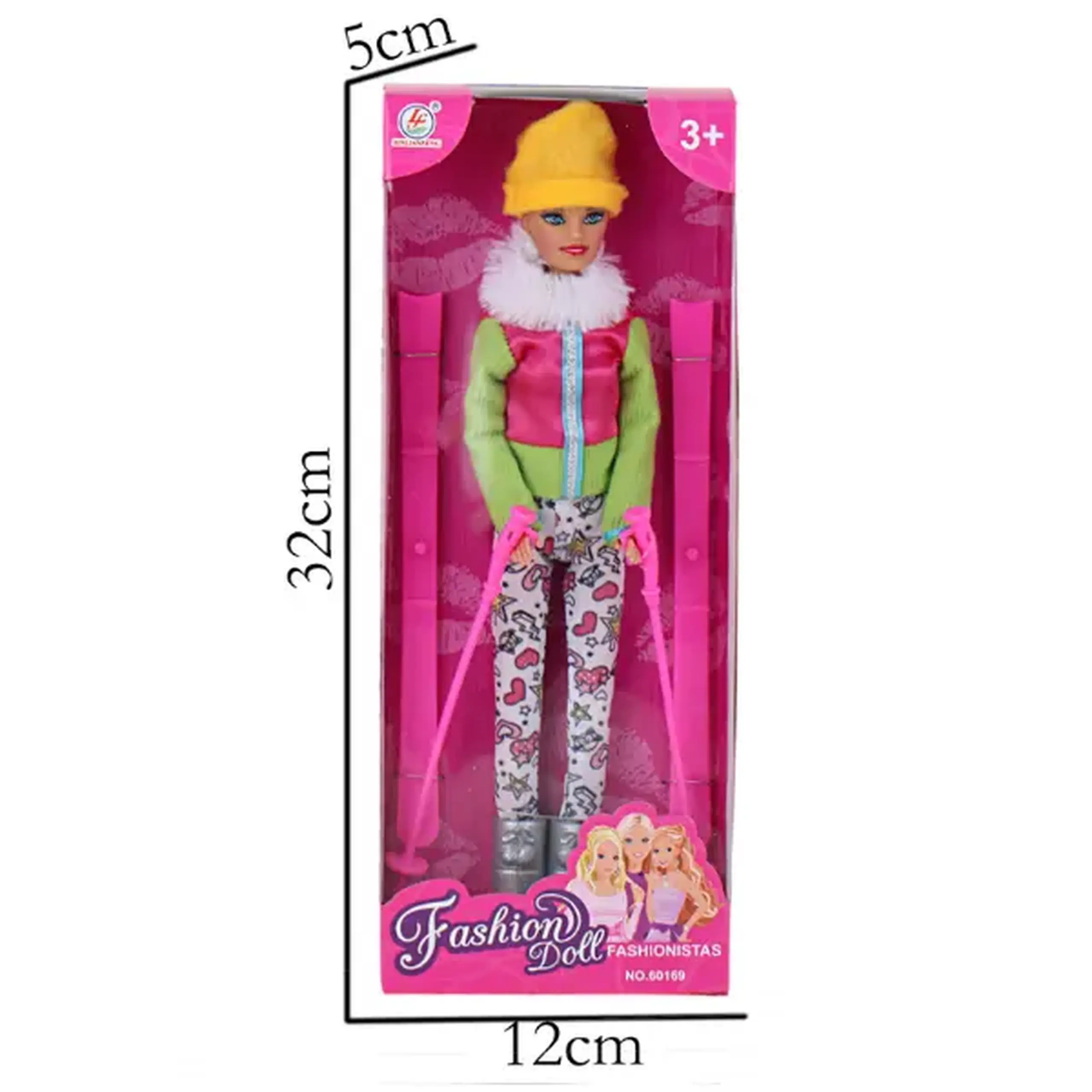 Păpușă în costum de ski, cu accesorii, 29 cm, 4 modele