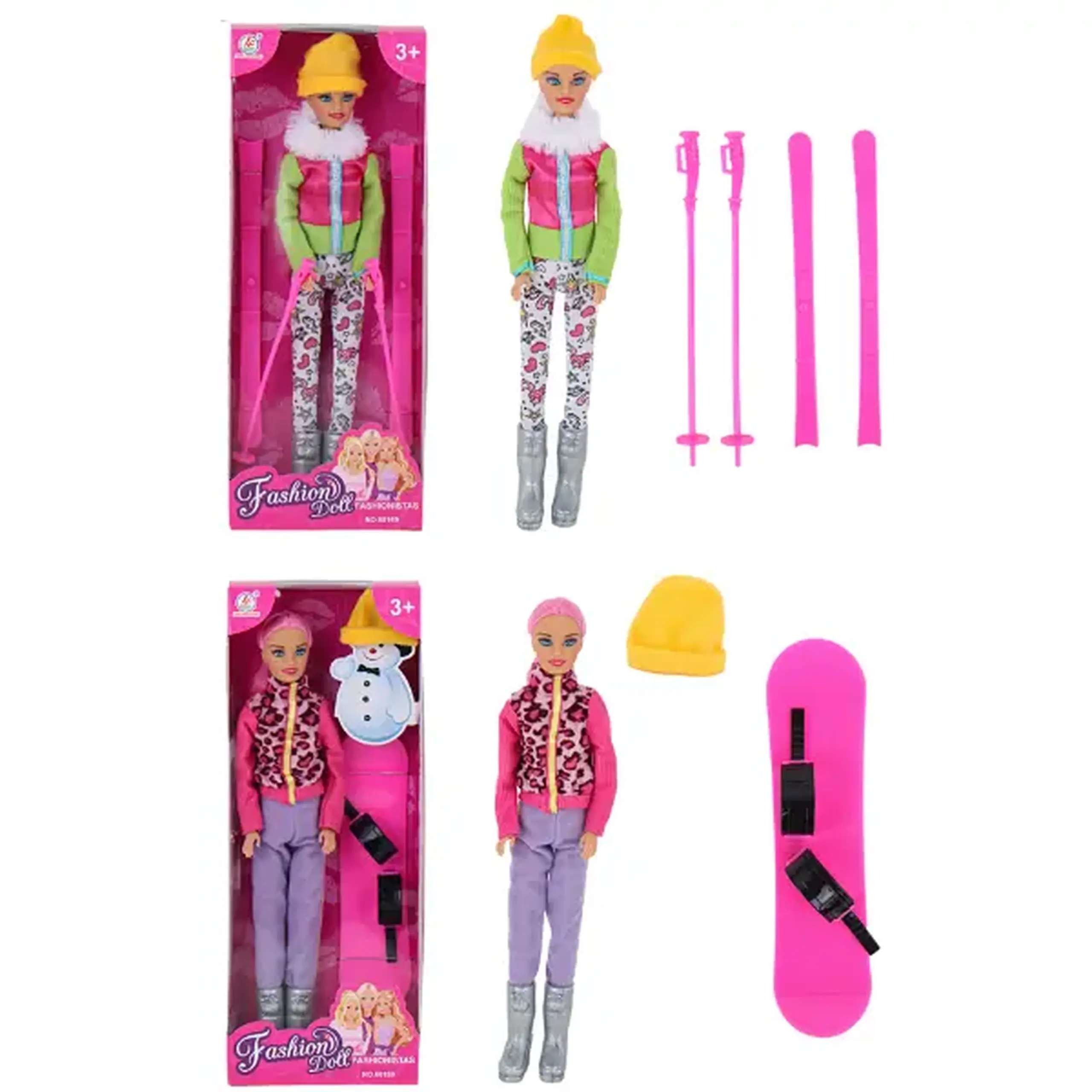Păpușă în costum de ski, cu accesorii, 29 cm, 4 modele