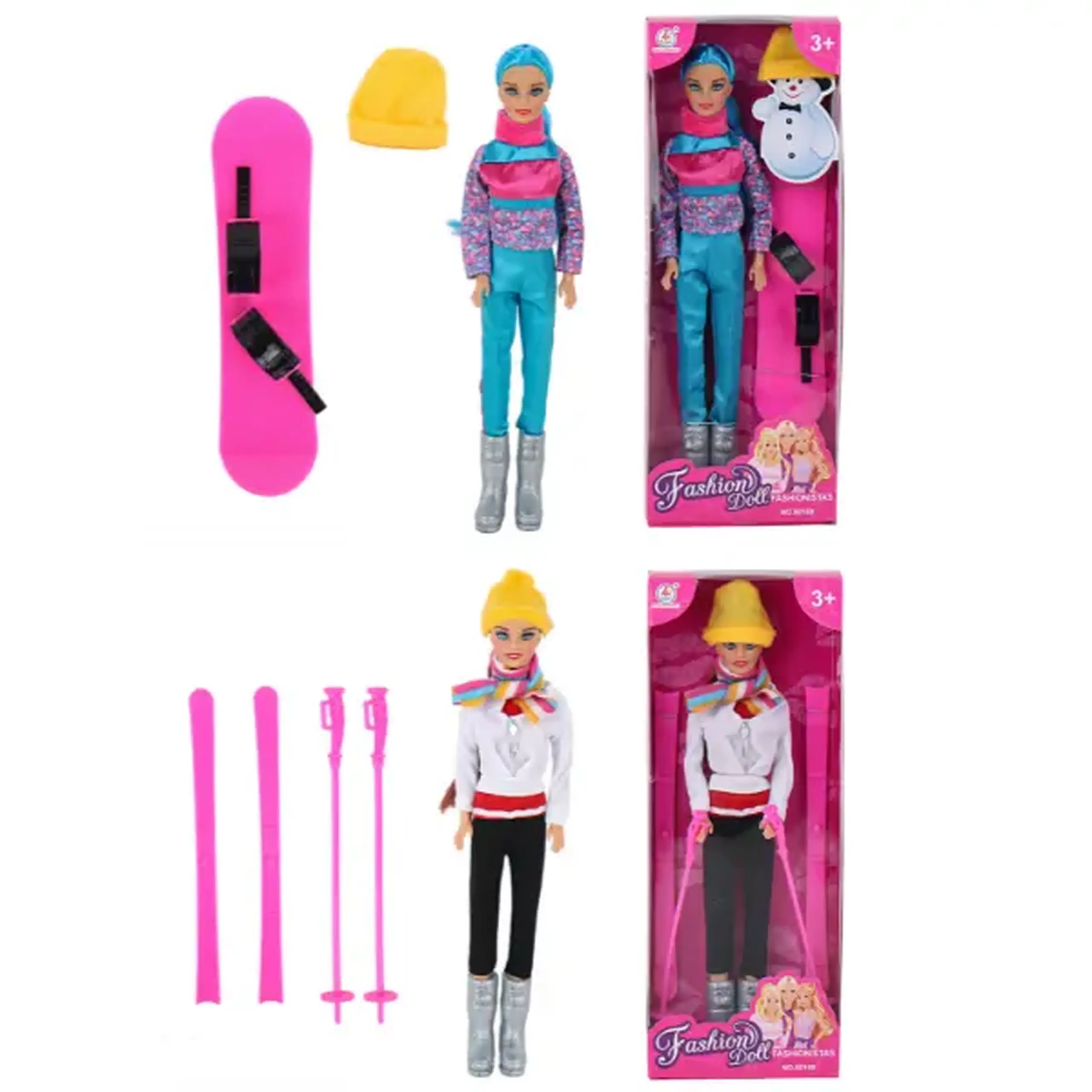 Păpușă în costum de ski, cu accesorii, 29 cm, 4 modele