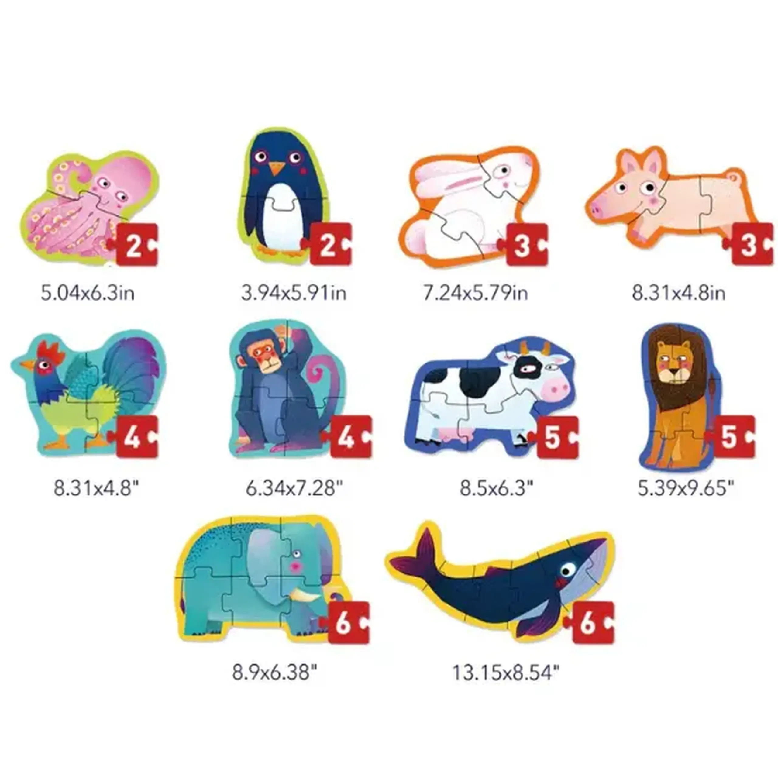 Seria de puzzle-uri „Animale”, 10 în 1, nivelul 1