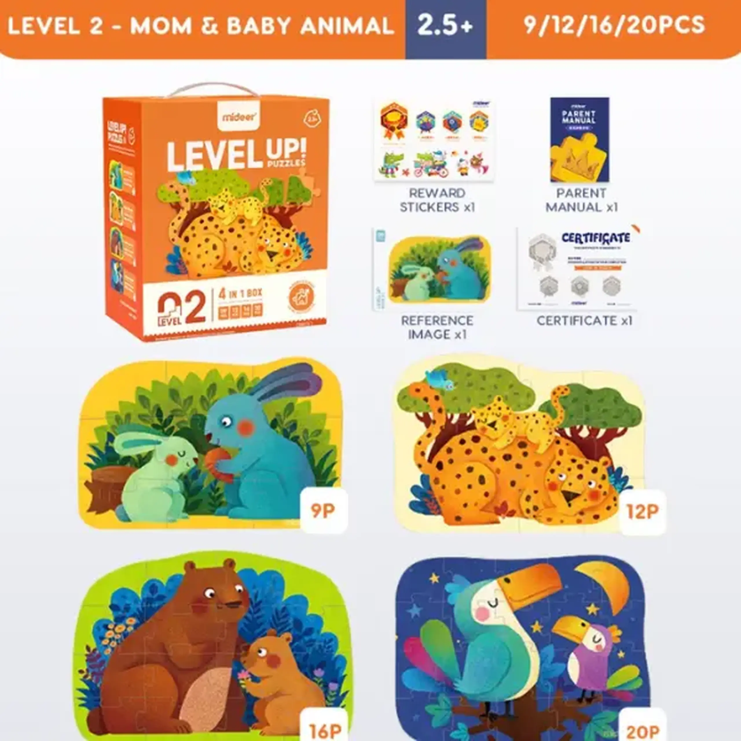 Seria de puzzle-uri „Mama și copilul”, 4 în 1, nivelul 2