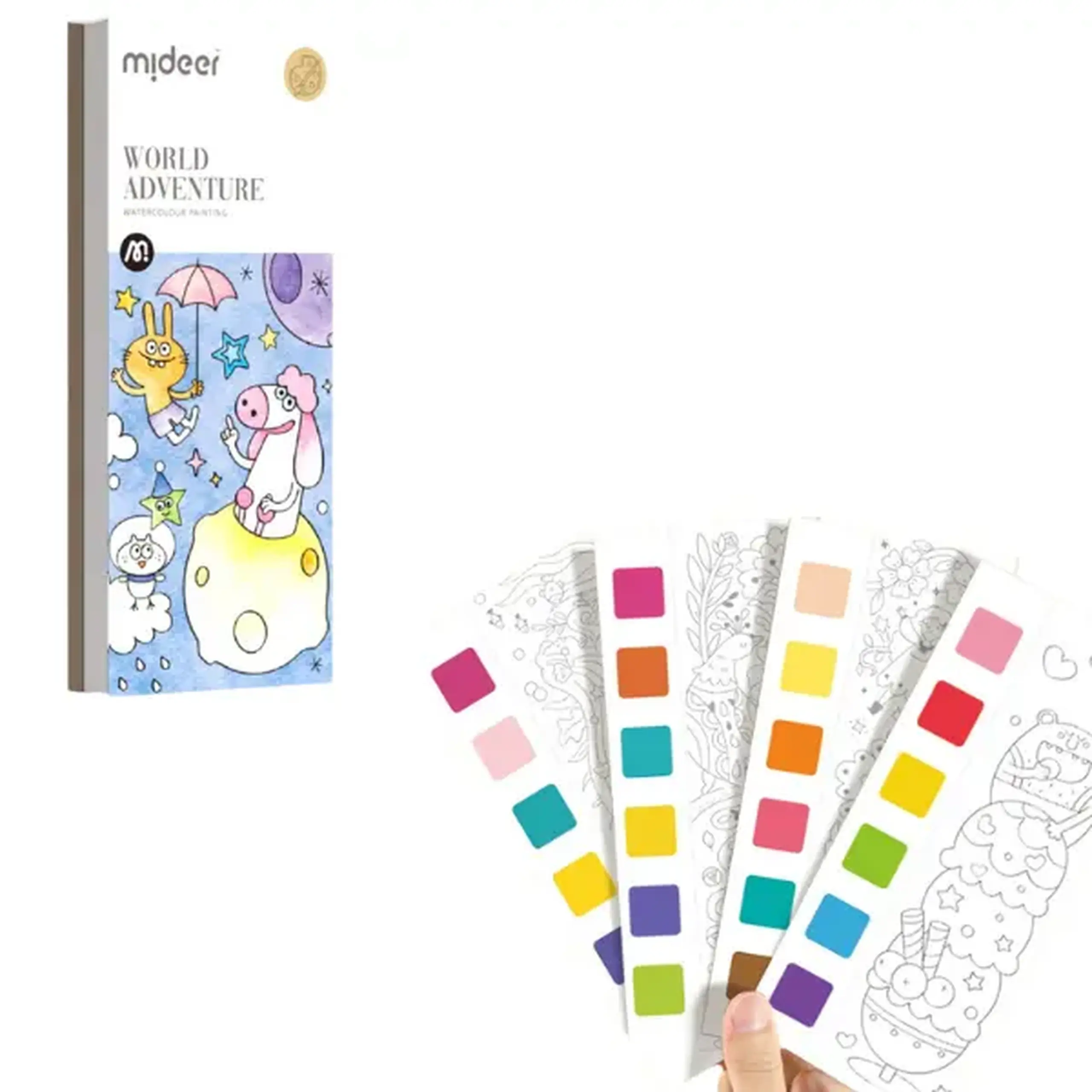 Cartea de colorat cu acuarele inclusă „Aventură în jurul lumii”