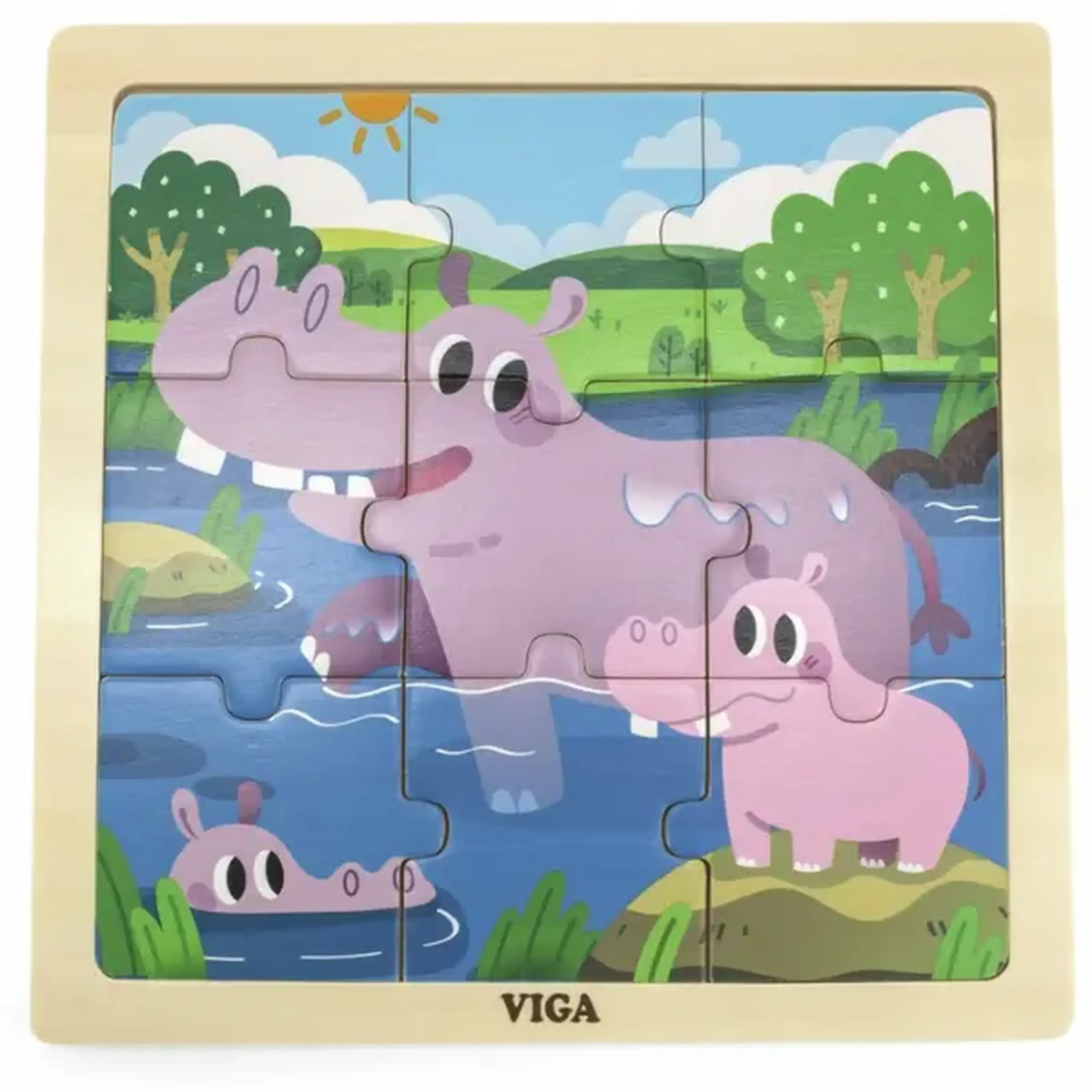 Puzzle din lemn "Mama hiopotam și puiul ei", 9 elem.