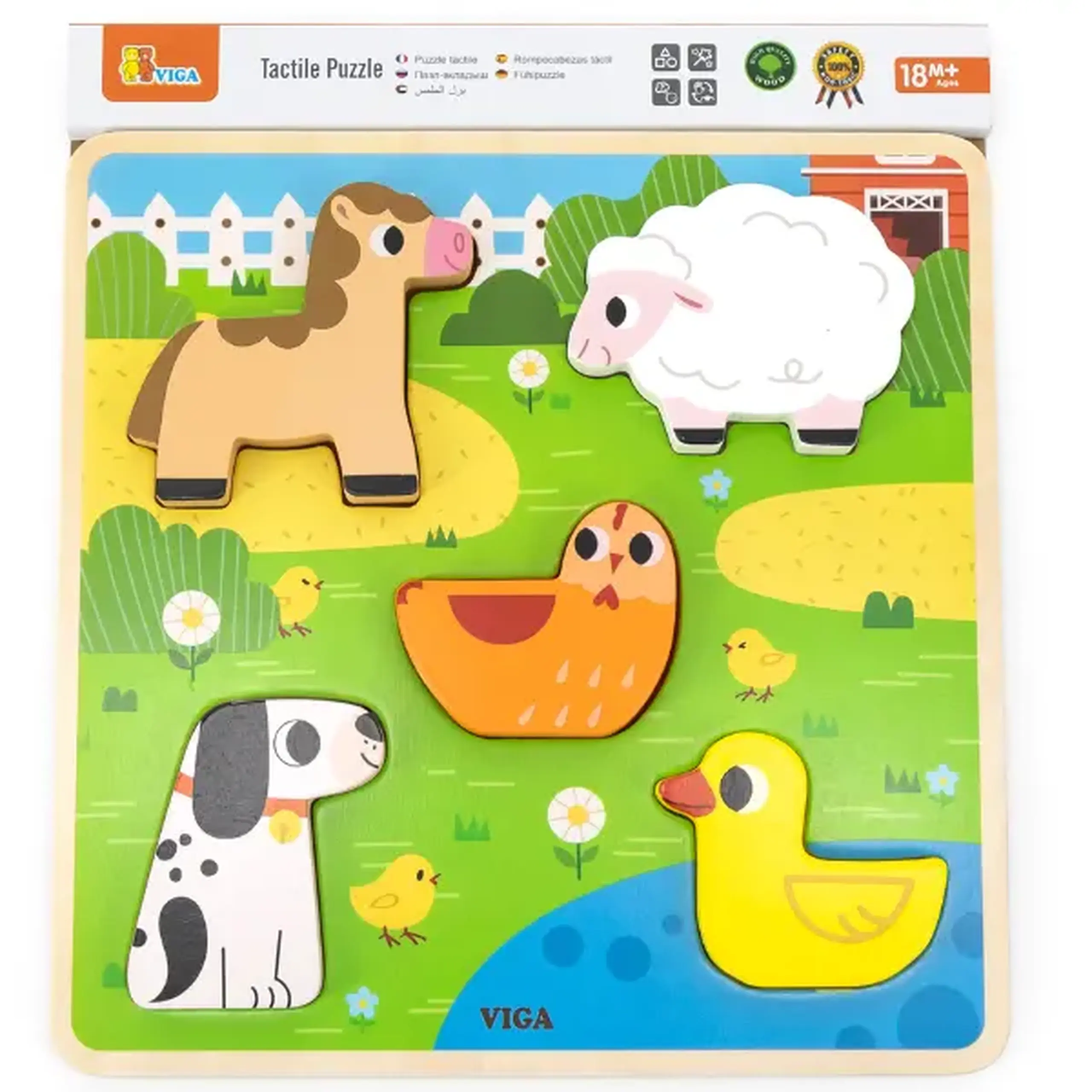 Puzzle tactil - inserție "Ferma", 5 elem.