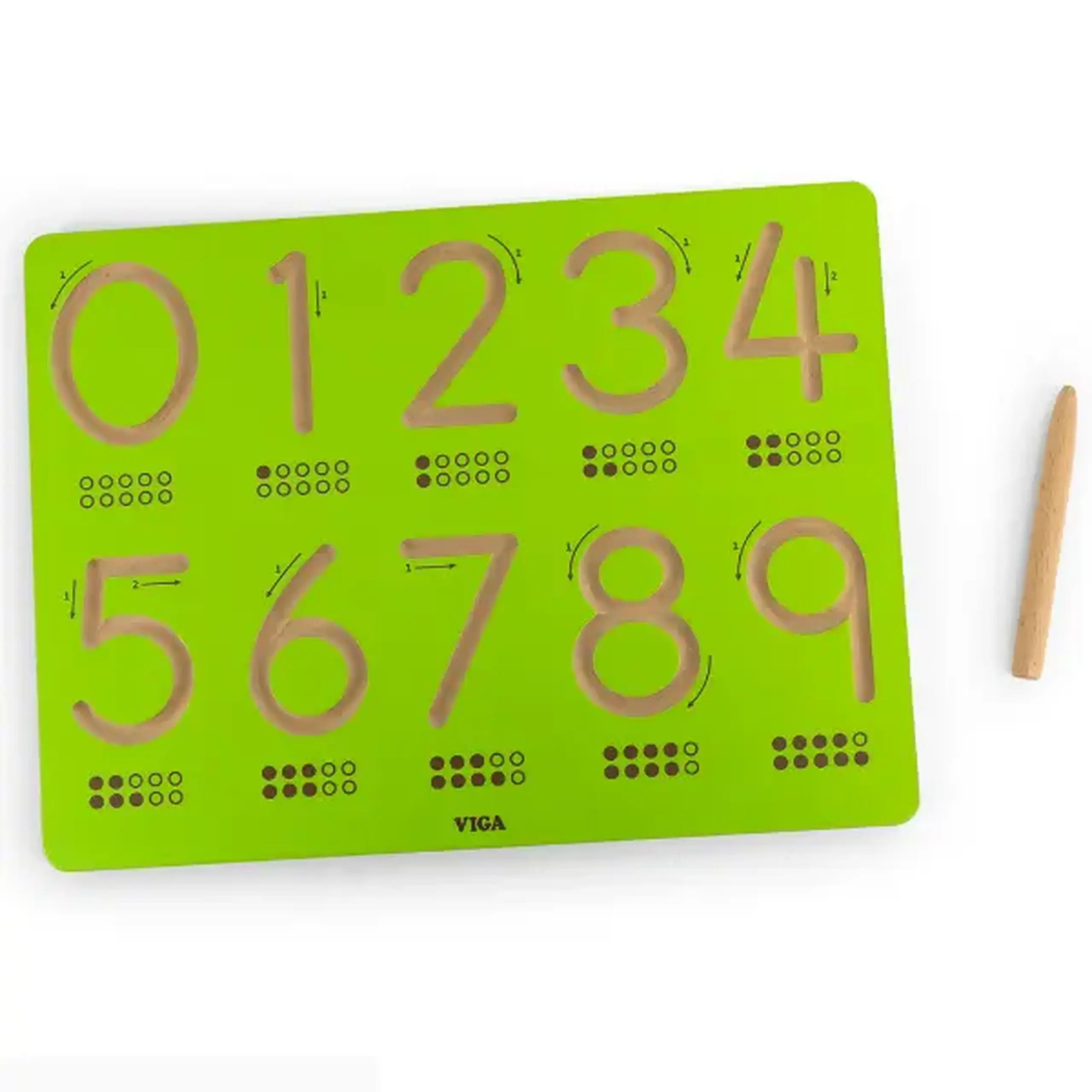 Tablă din lemn cu cifre și indicator pentru scriere corectă
