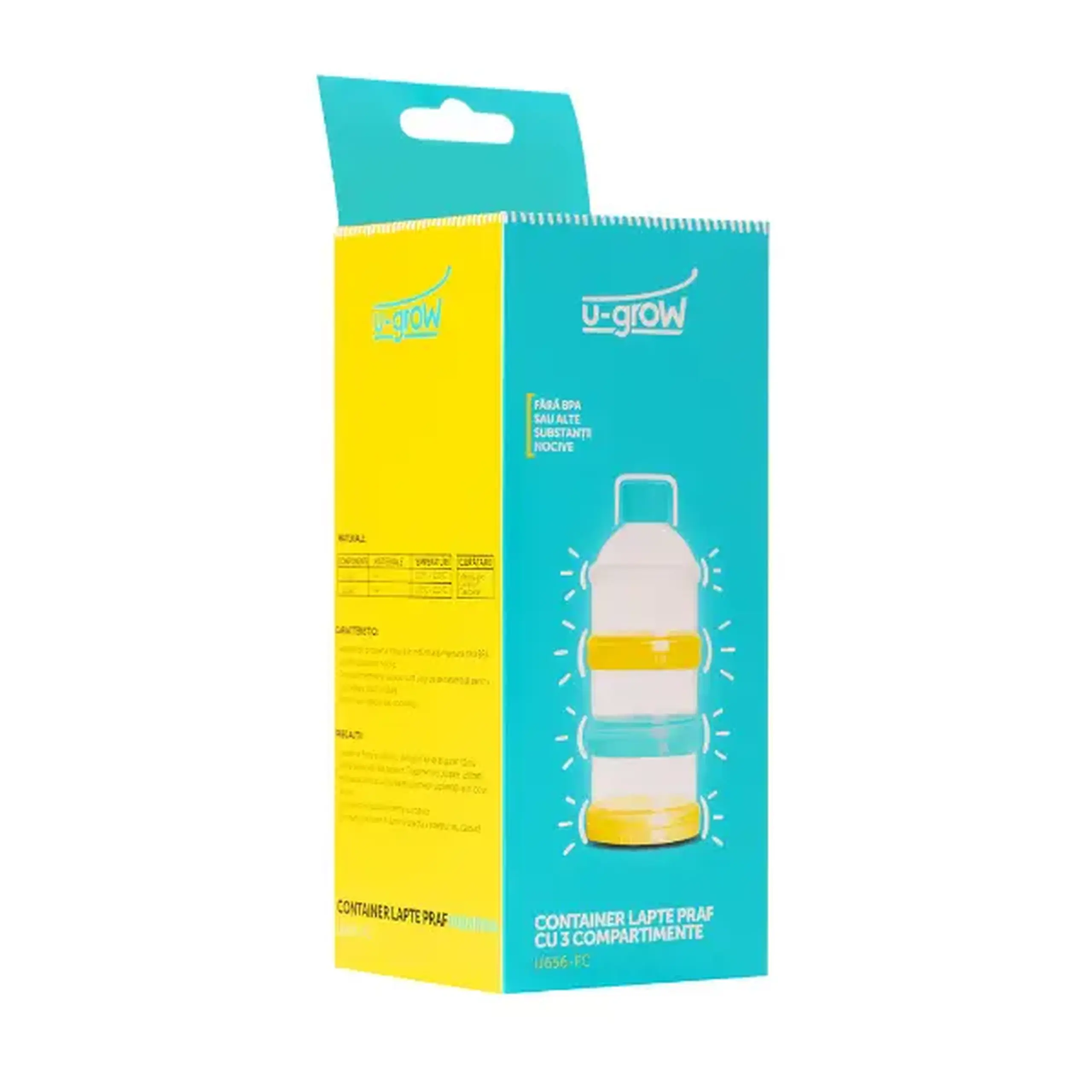Container lapte praf cu 3 compartimente, U-Grow