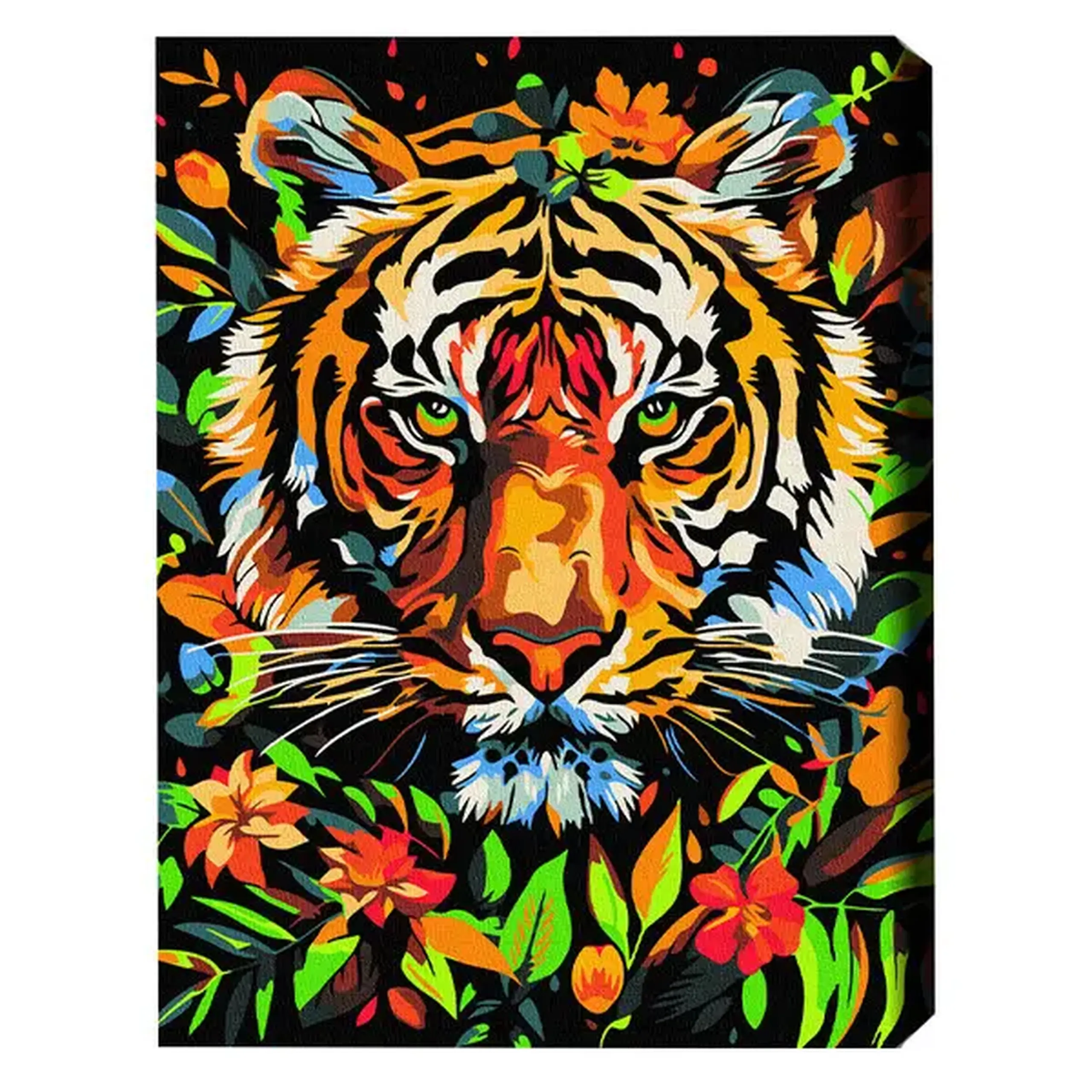 Pictură pe numere 40*50 сm (pânză neagră/fără cutie) – Tigru în flori