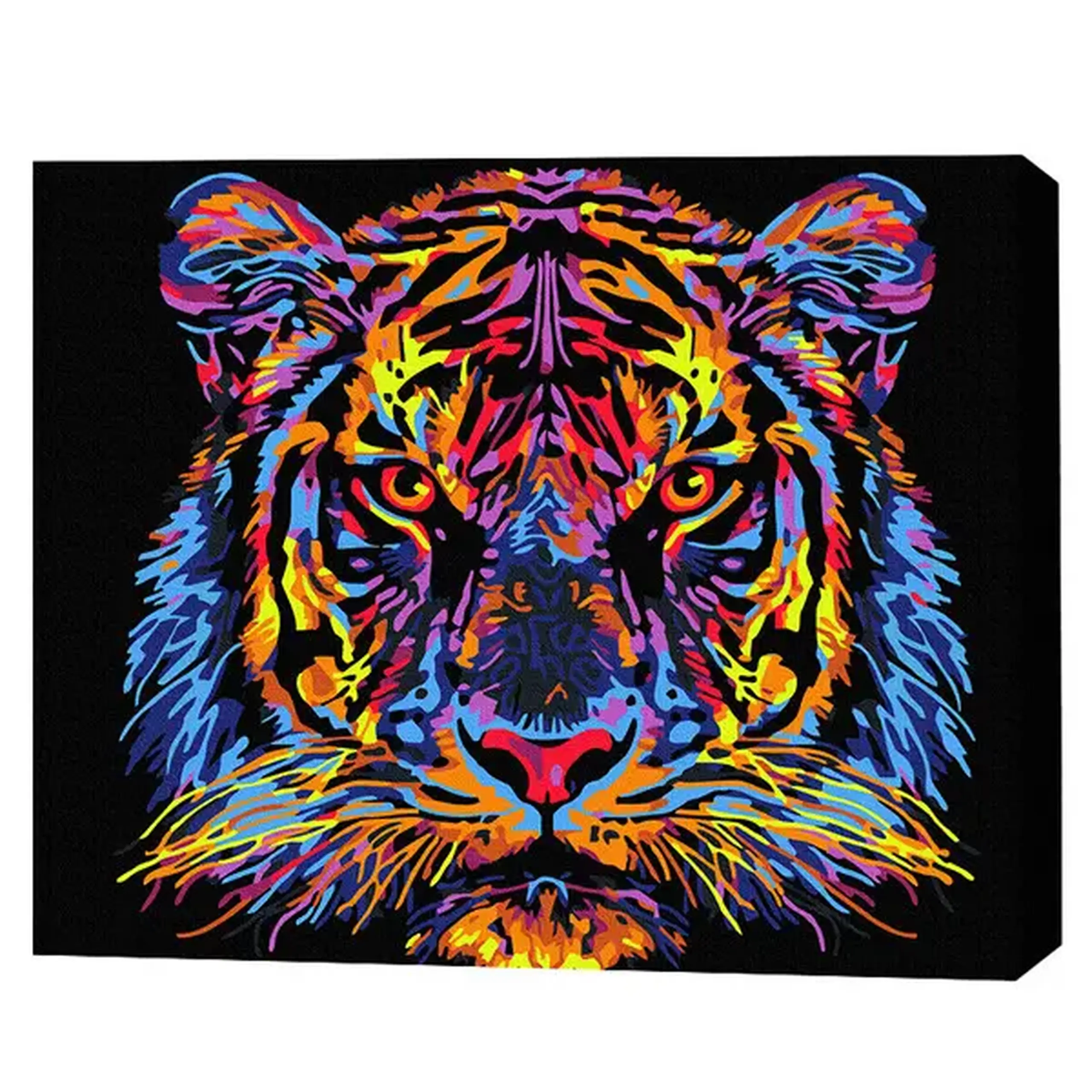 Pictură pe numere 40*50 сm (pânză neagră/fără cutie) – Tigru multicolor