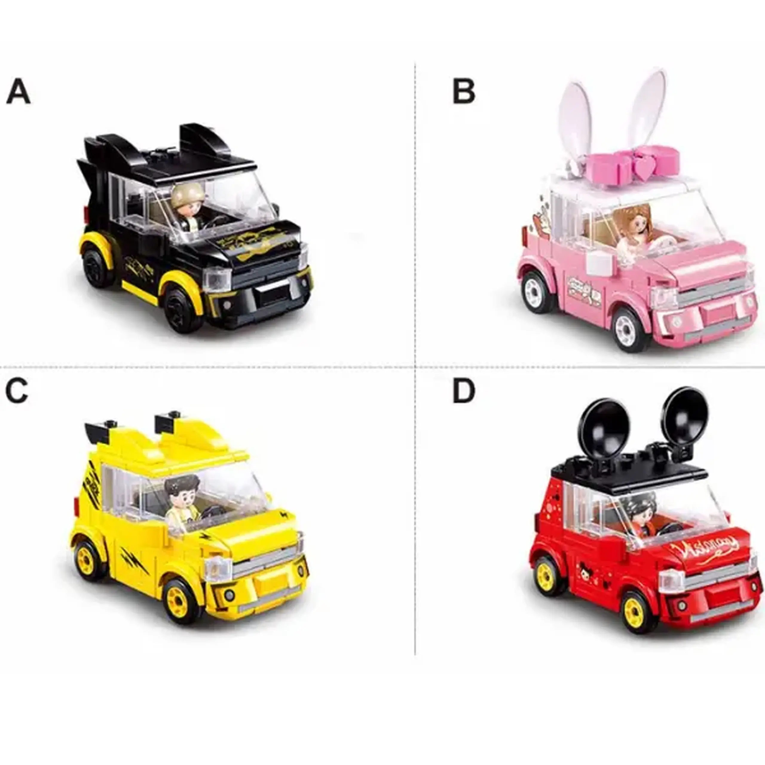 Set de construcție ”Mașina cu figurină”, cu inerție, 4 modele, de la 137 pînă la 146 elem.