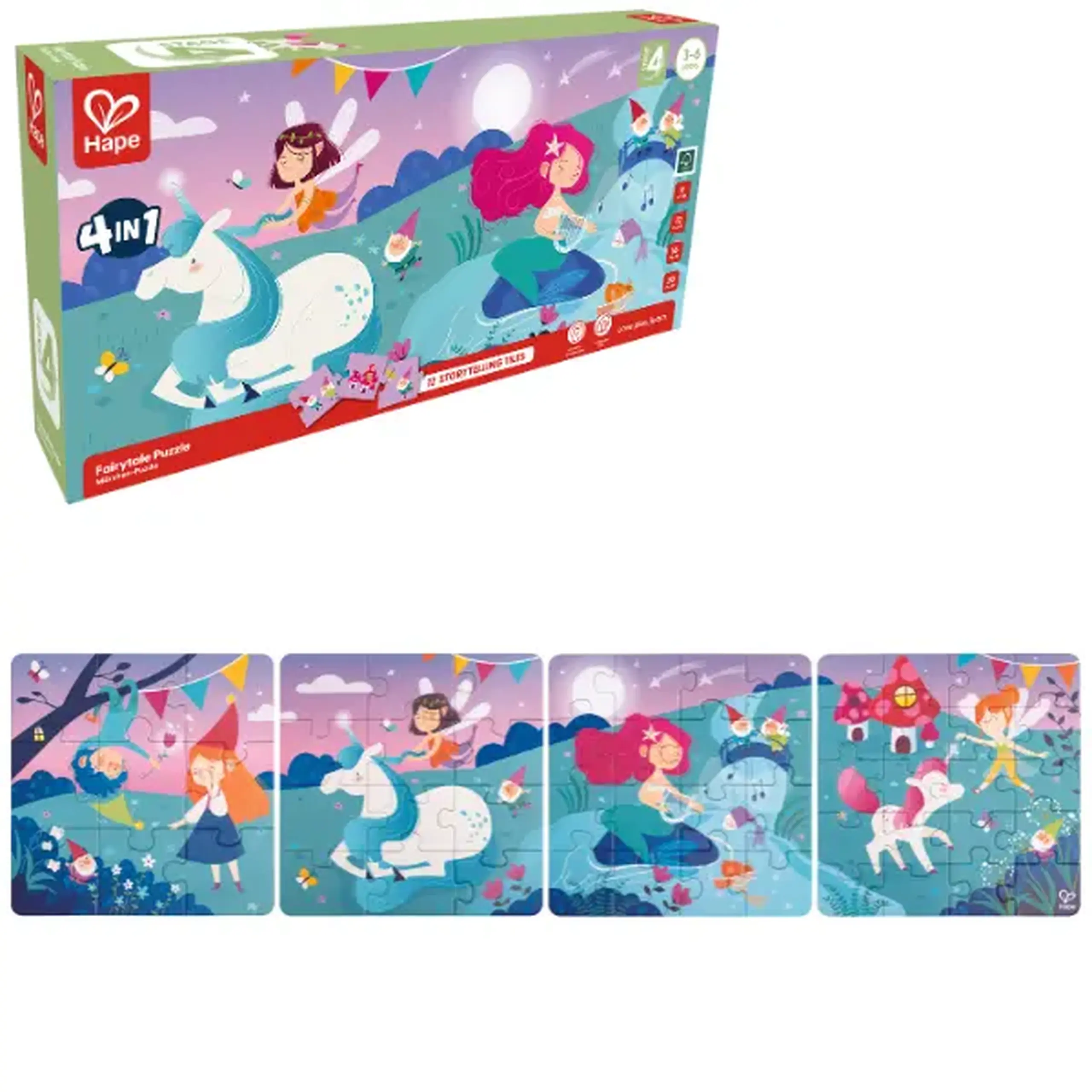 Set puzzle 4 în 1 "Poveste fermecată"