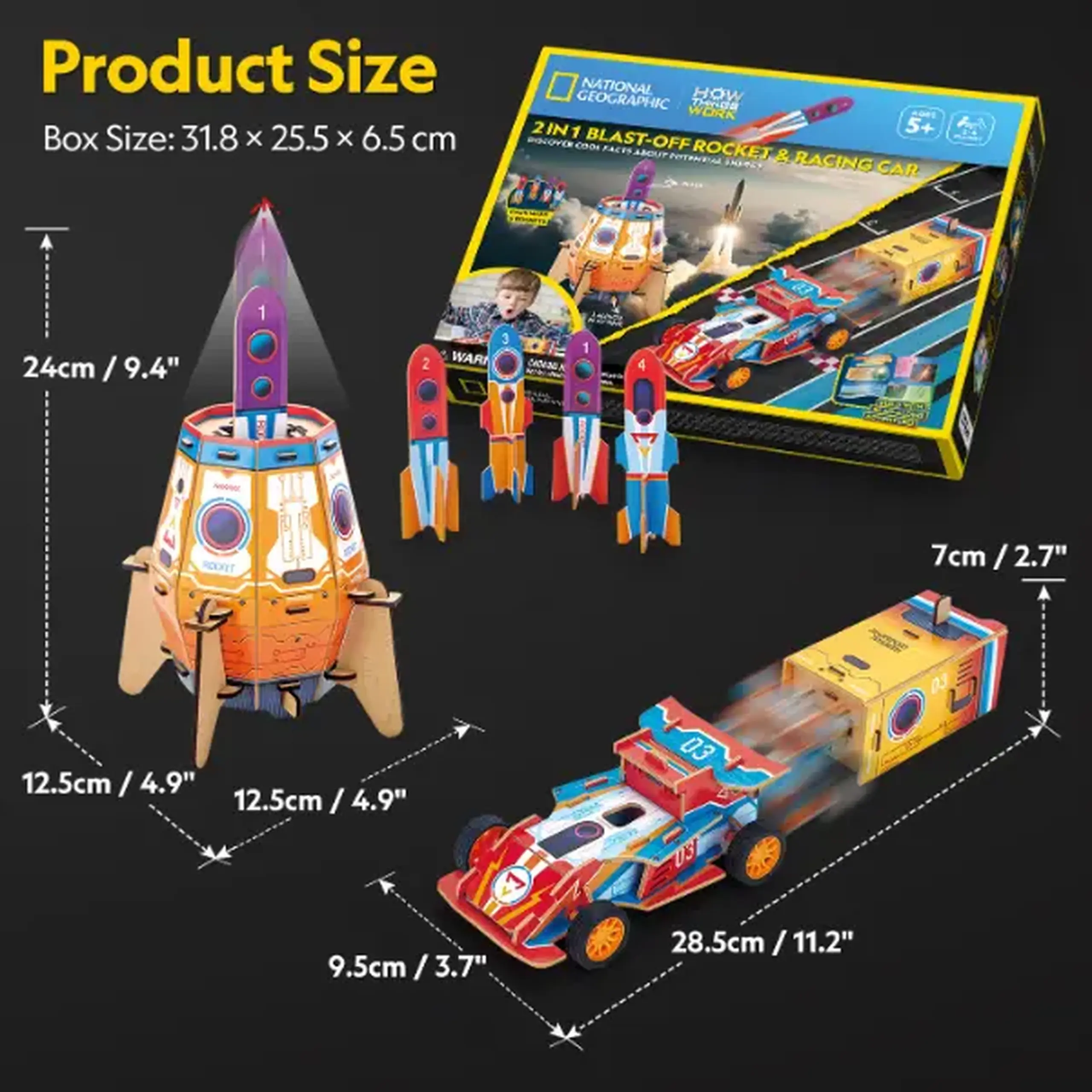 STEM Series 3D puzzle “2 în 1 Rachetă de lansare și mașină de curse” - studiem energia potențială, 88 elem.