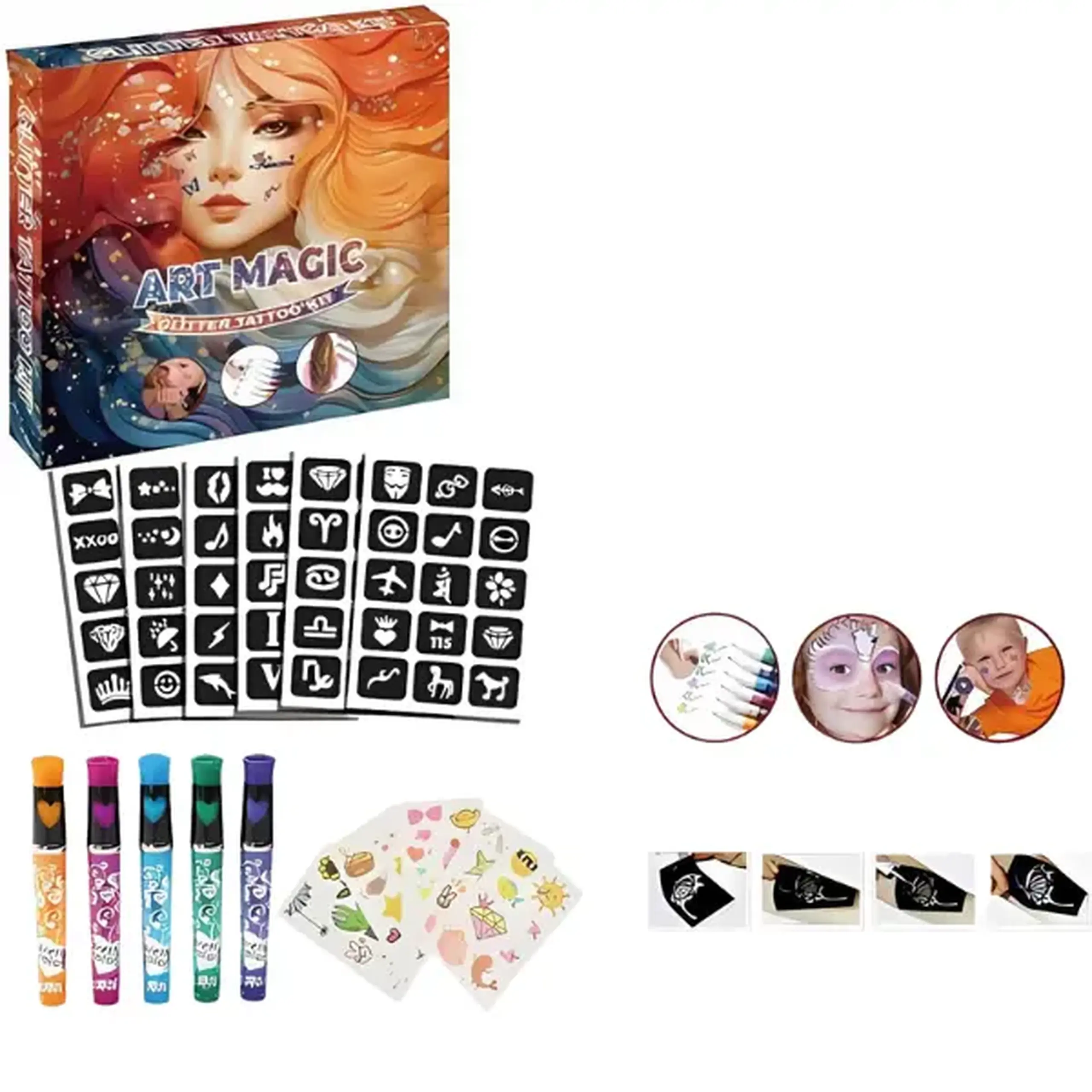 Set pentru crearea tatuajelor lavabile cu sclipici