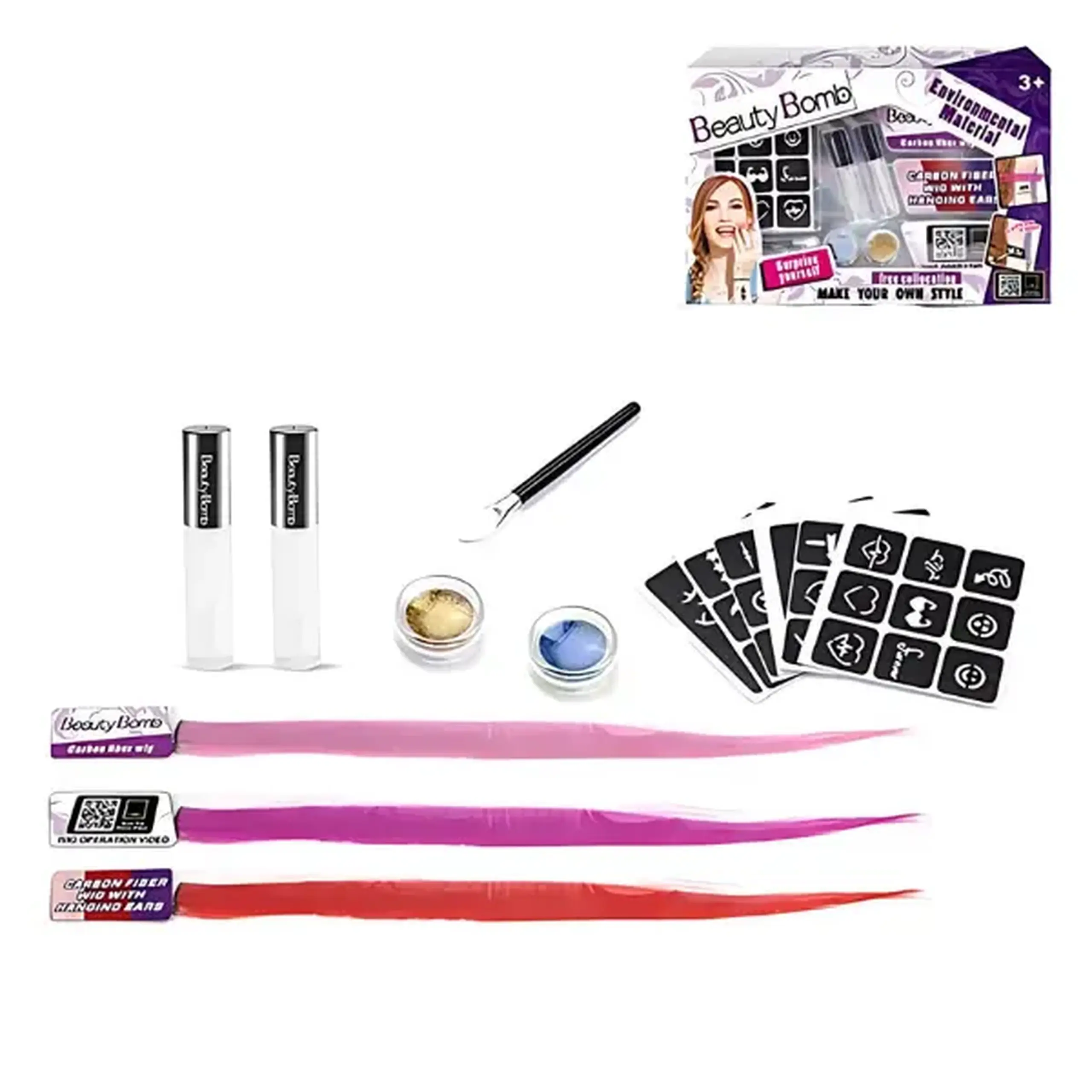 Set cosmetic pentru copii cu șuvițe de păr