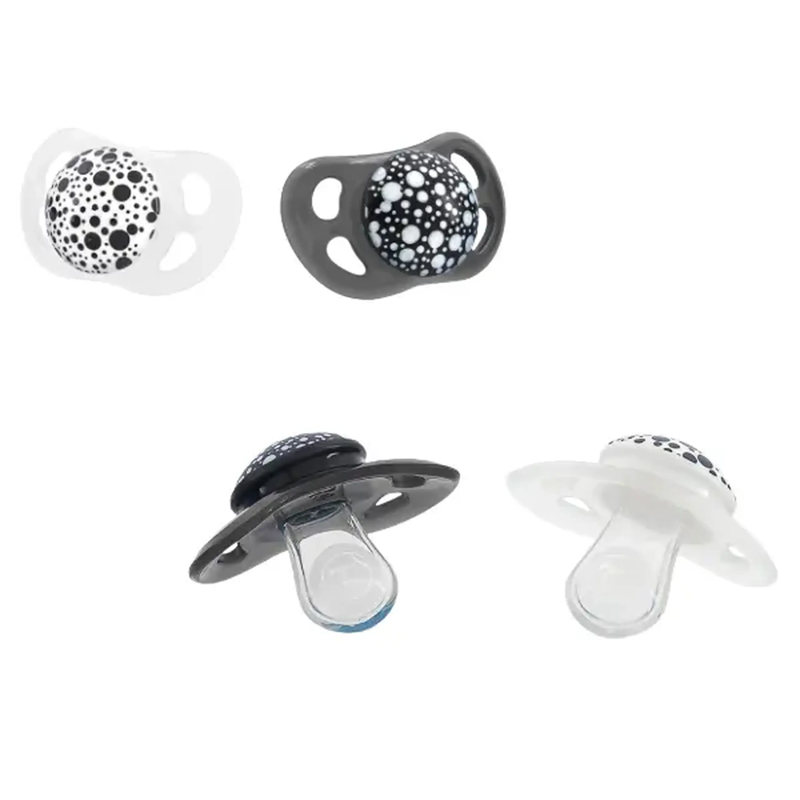 Set de 2 Suzete din Silicon în formă Ortodontică, neagră și albă, 6+ luni
