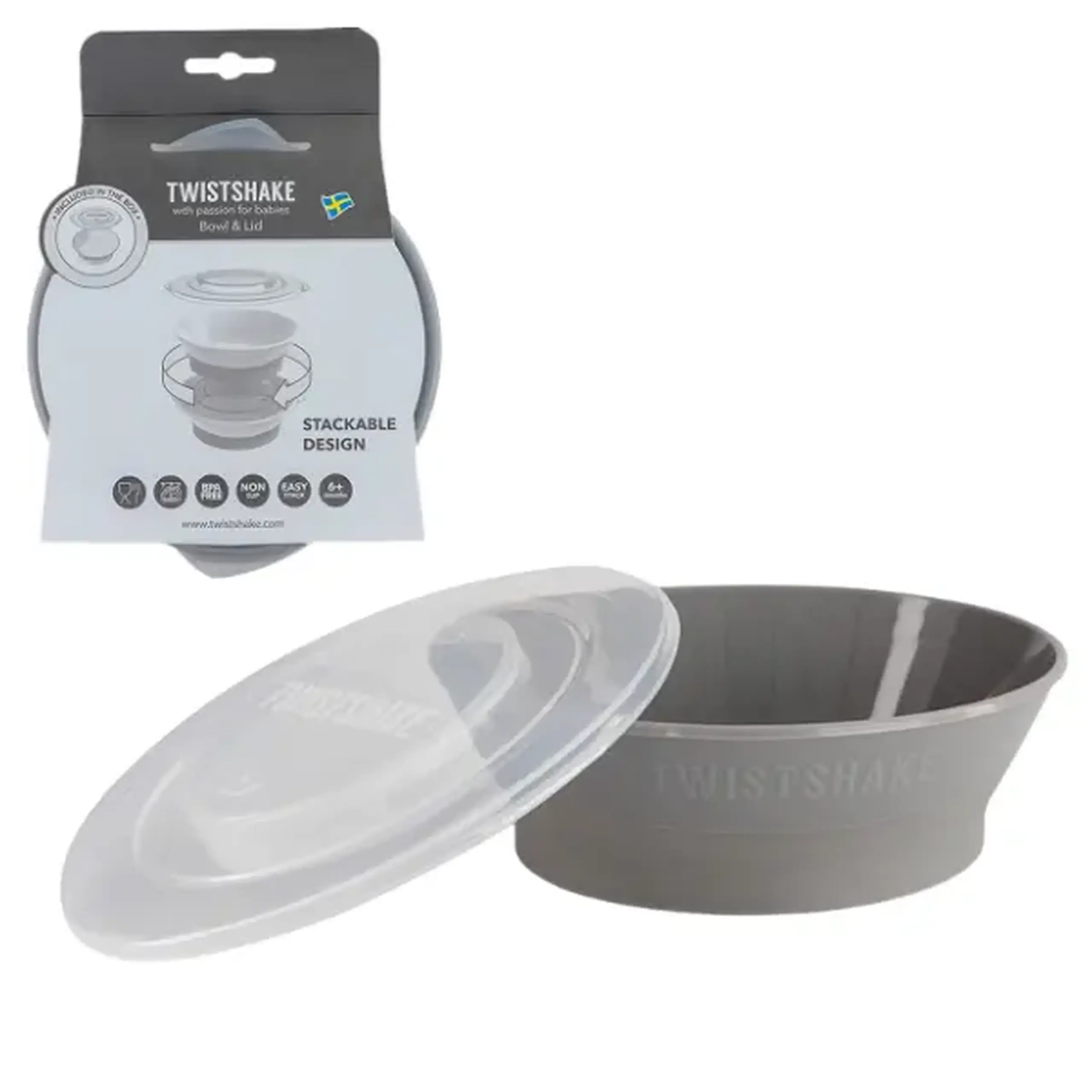 Bol cu capac Twistshake Gri, 6+ luni