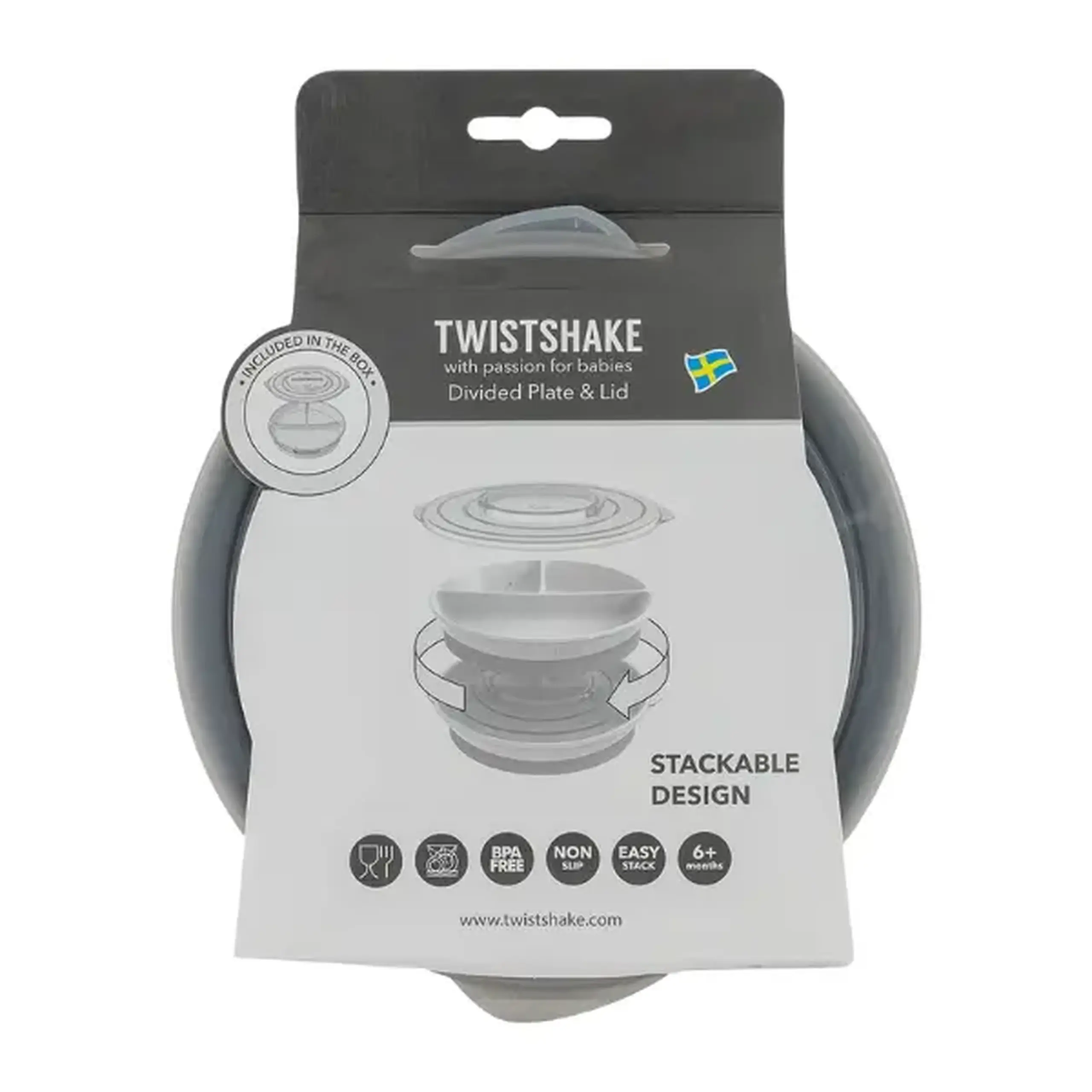 Farfurie compartimentată pentru diversificare Twistshake, 6+ luni, gri
