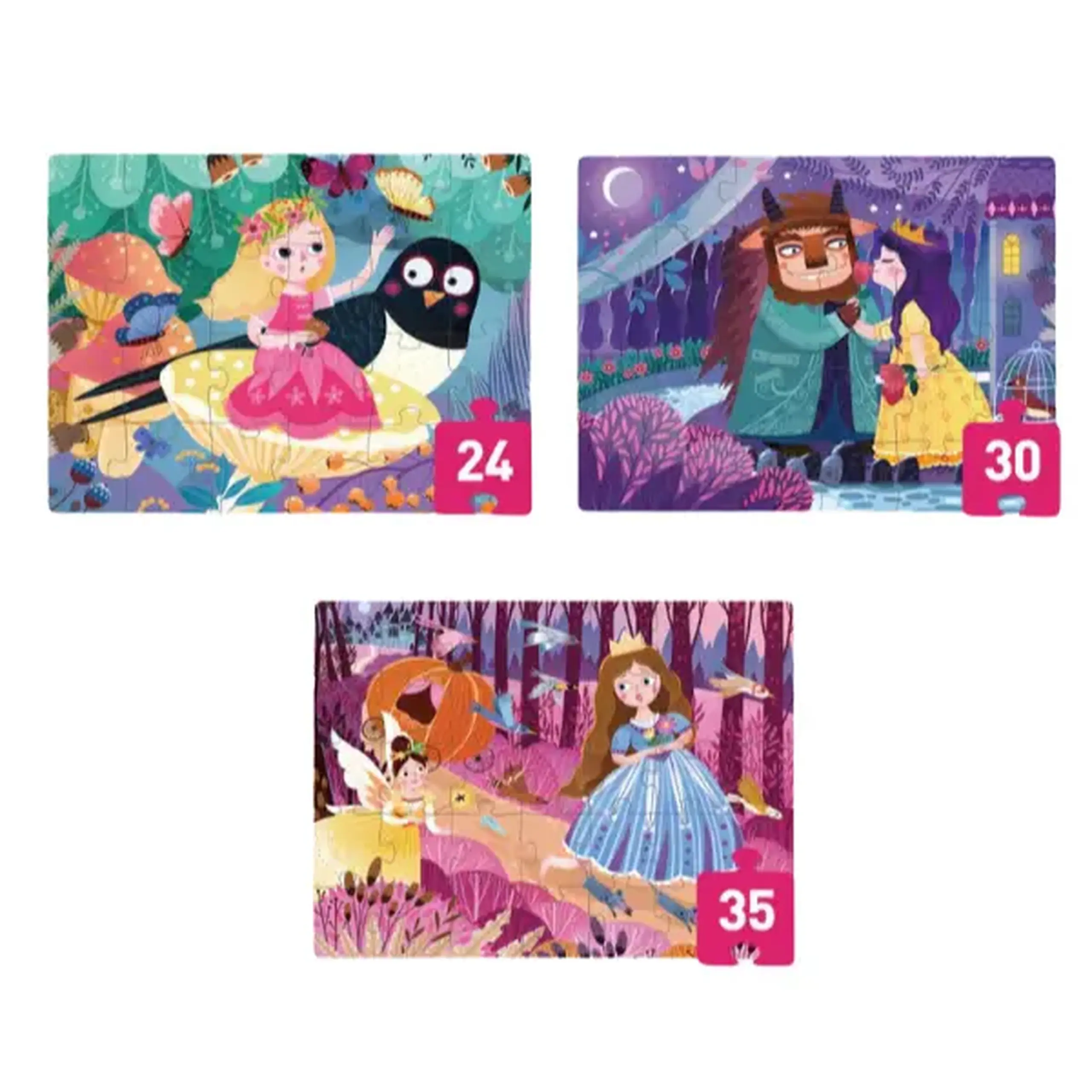 Seria de puzzle-uri „Prințese din Povești”, 3 în 1, nivelul 3