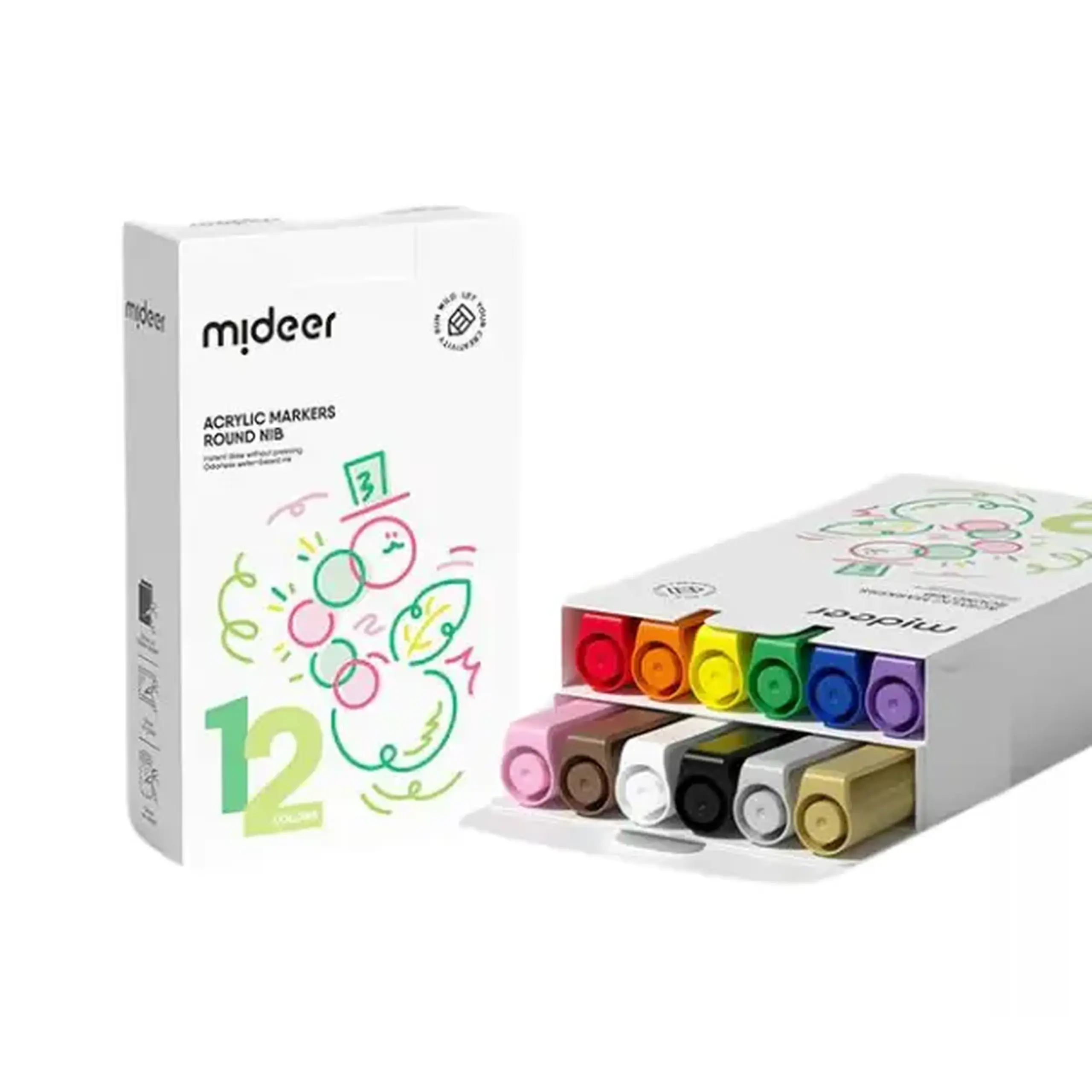 Set de markere acrilice cu vârf rotund, 12 culori