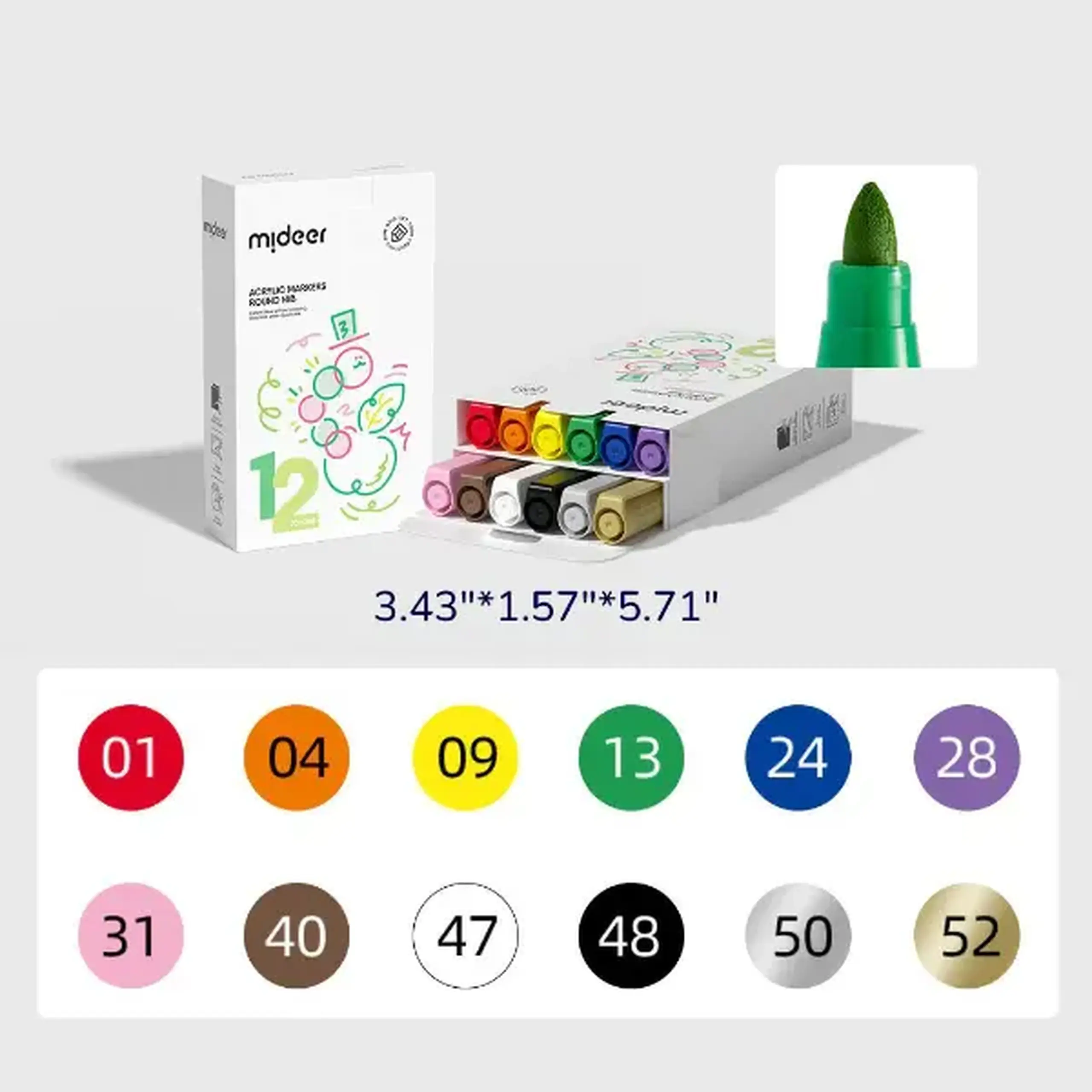 Set de markere acrilice cu vârf rotund, 12 culori