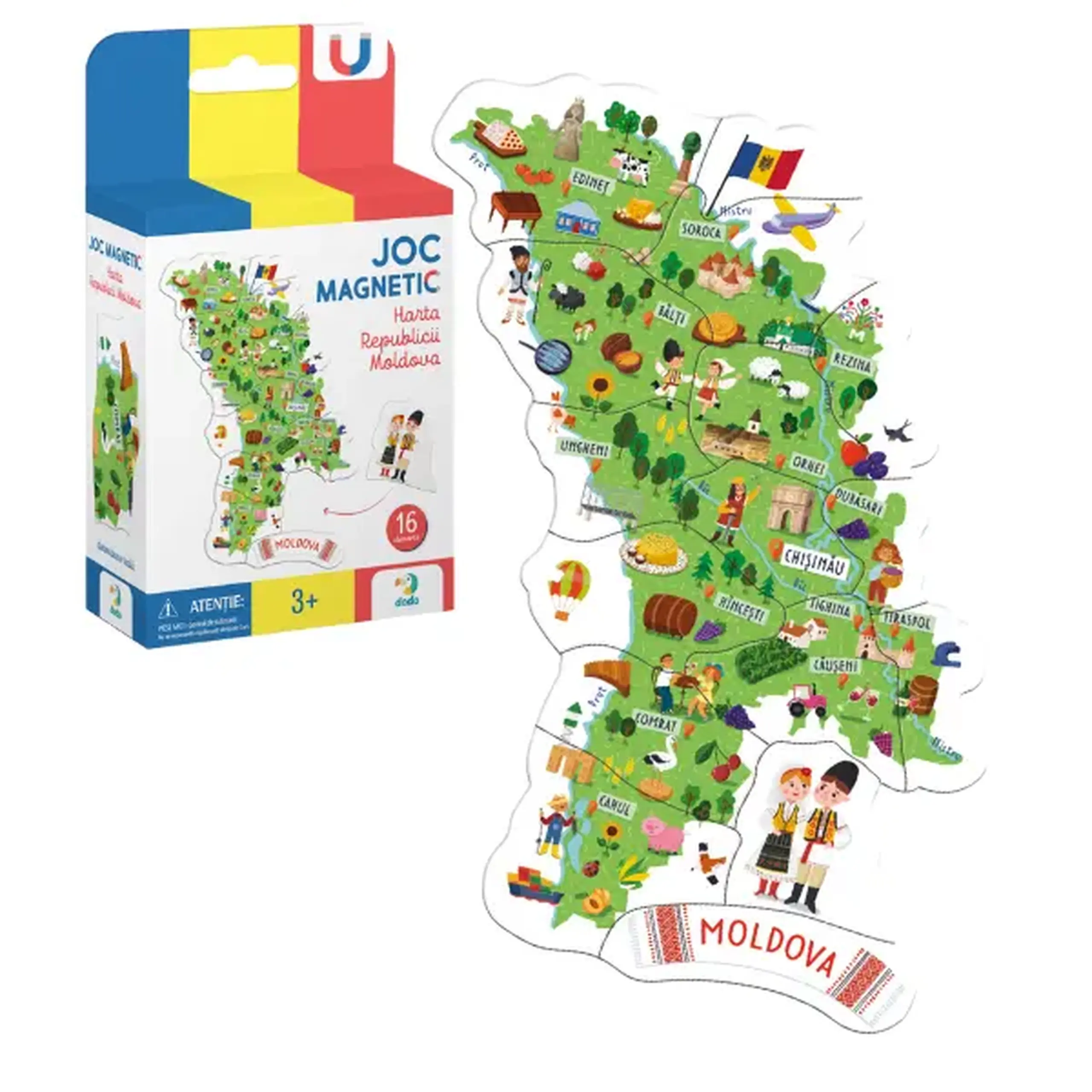 Joc magnetic educativ "Harta Moldovei", 16 piese