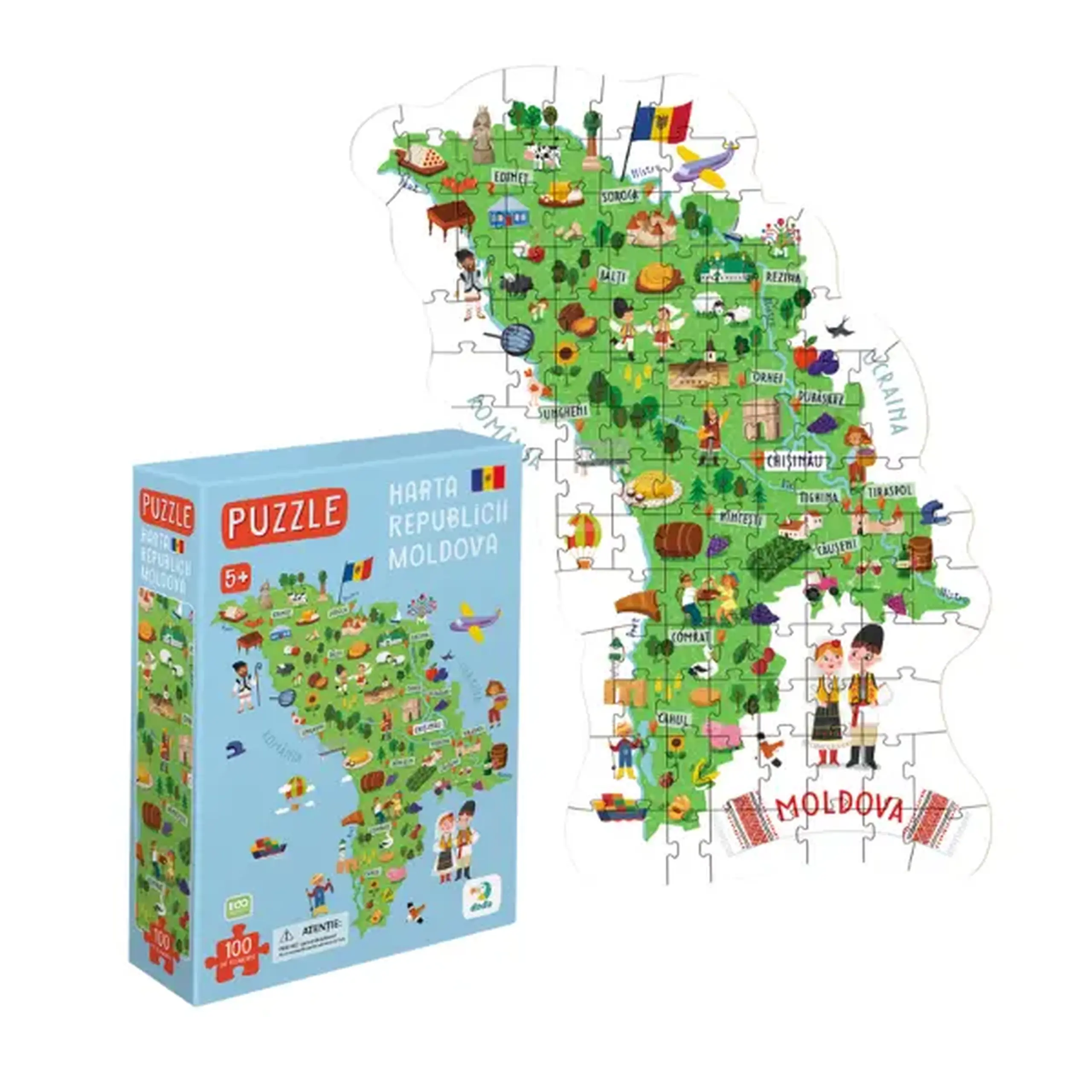 Joc puzzle educațional "Harta Moldovei", 100 piese