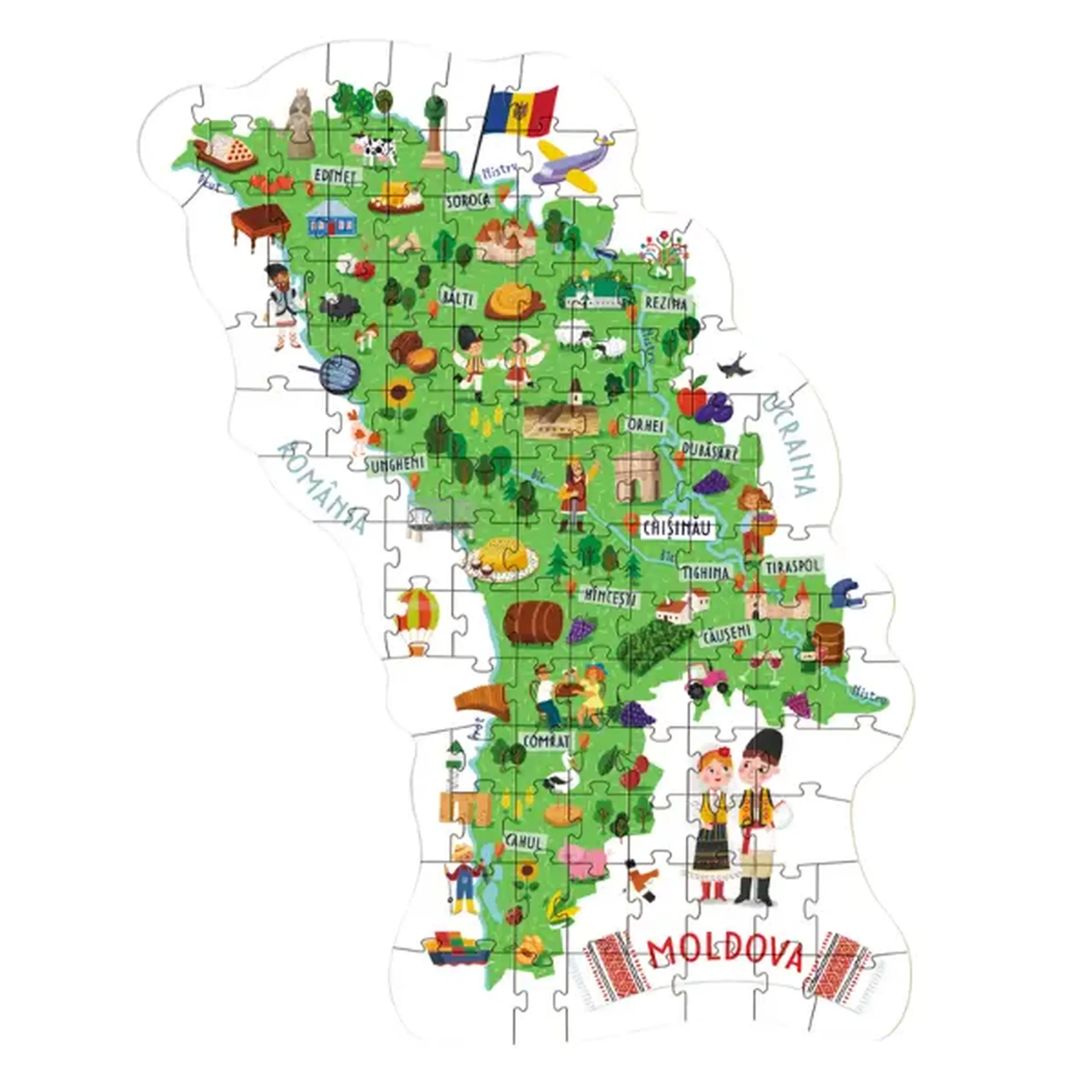 Joc puzzle educațional "Harta Moldovei", 100 piese