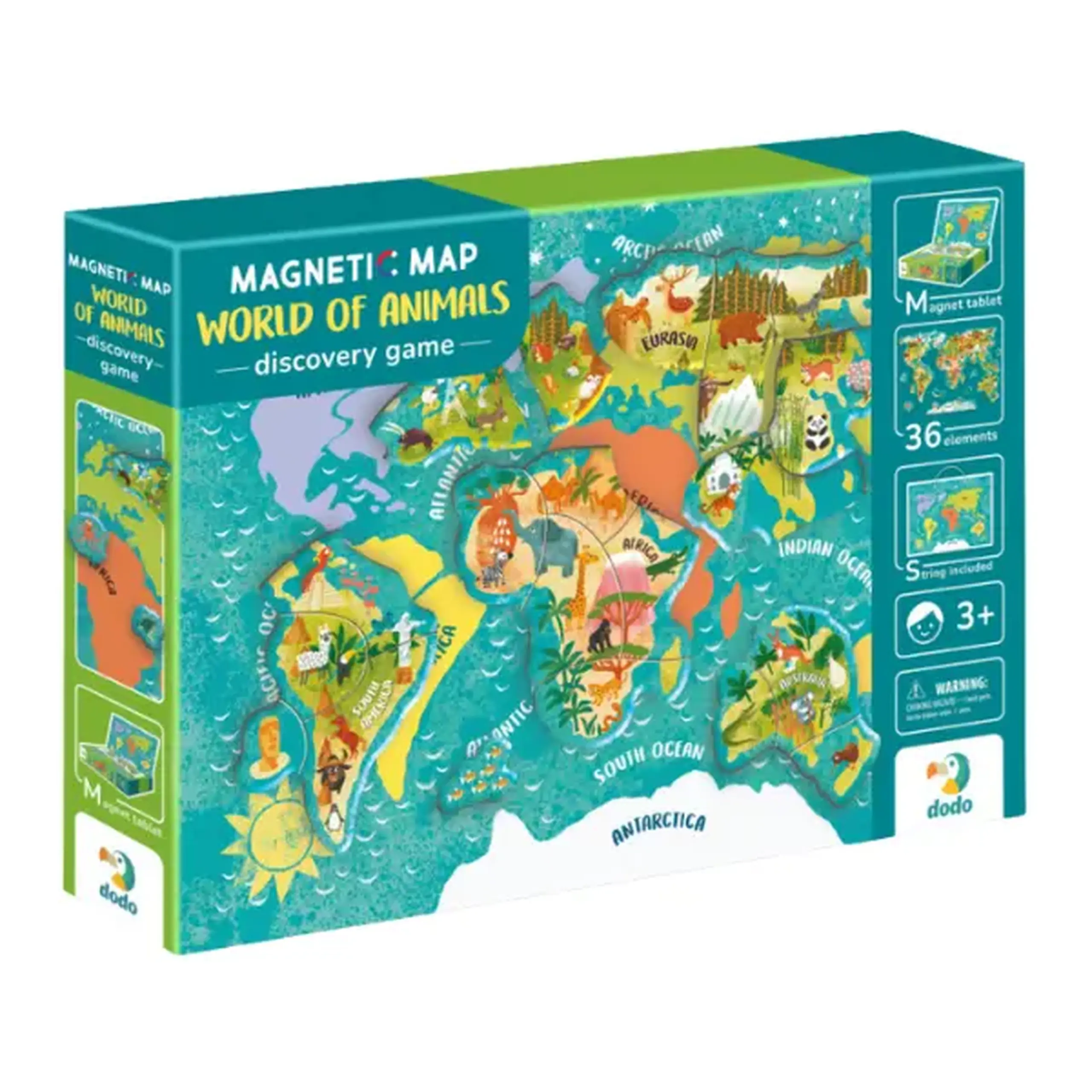 Joc magnetic "Harta lumii: Animale", 1 tablă magnetică, 36 elem.