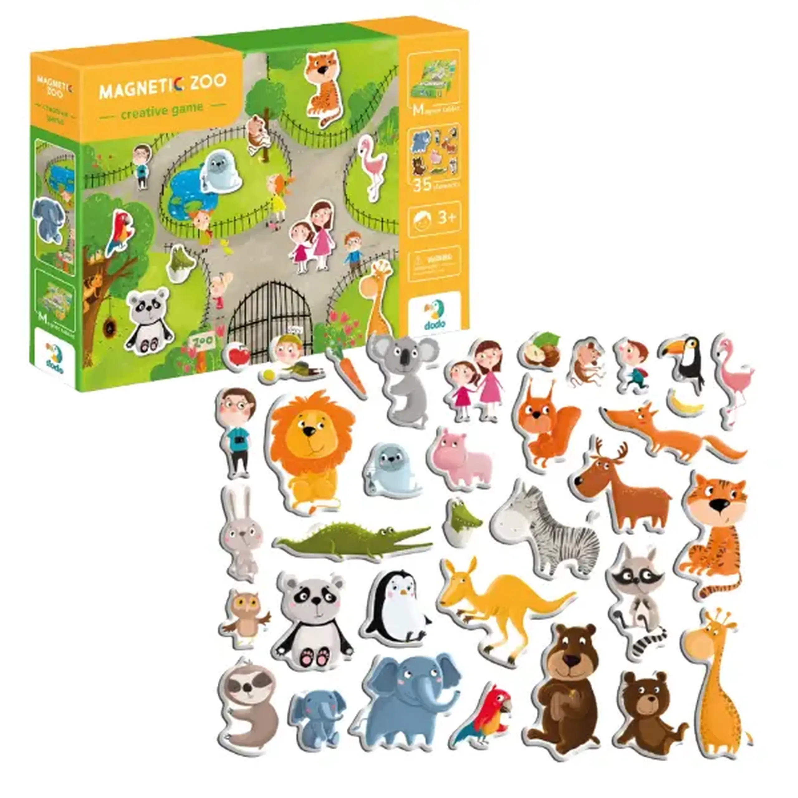 Joc magnetic "Zoo", 1 tablă magnetică, 35 elem.