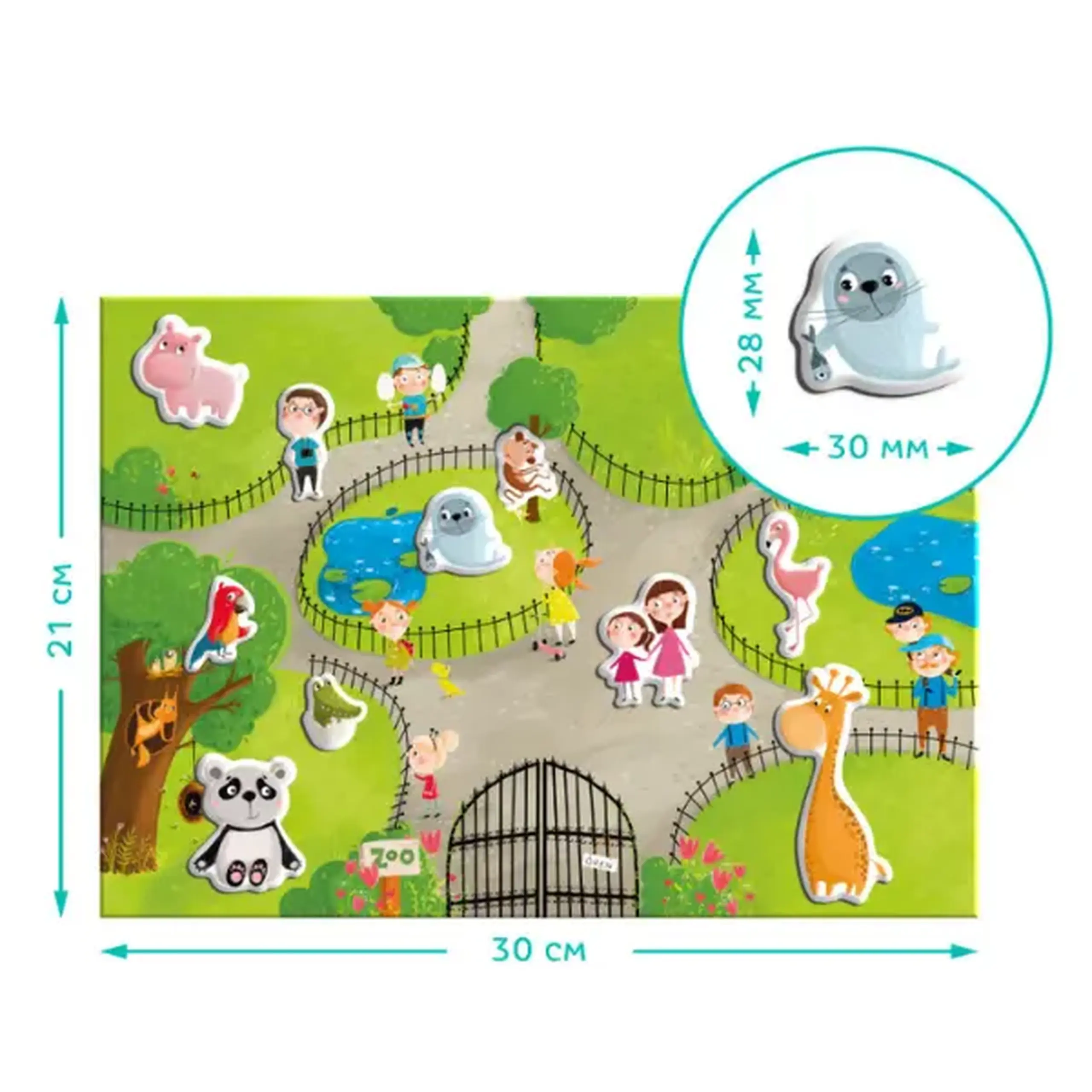 Joc magnetic "Zoo", 1 tablă magnetică, 35 elem.