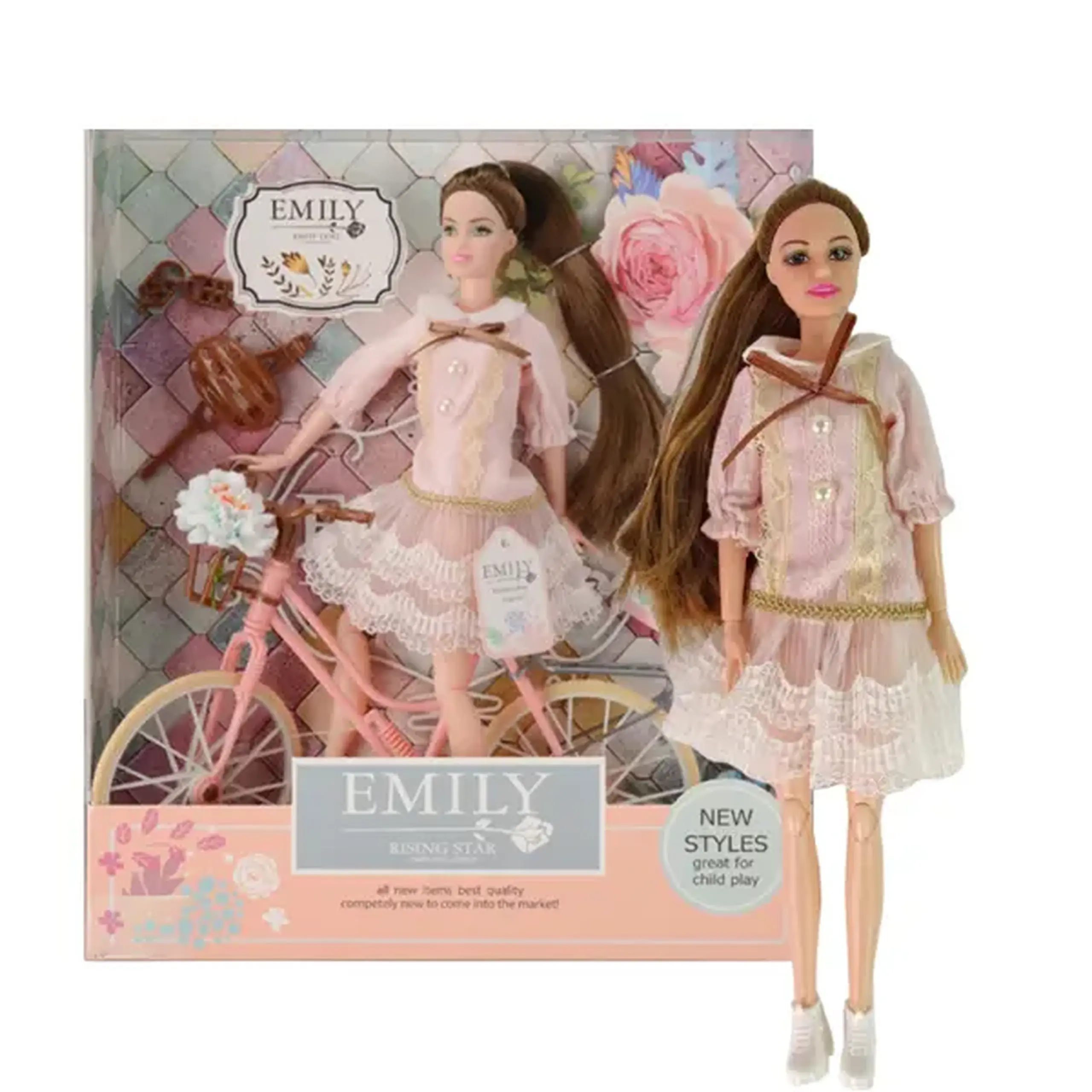 Păpușa Emily cu bicicletă