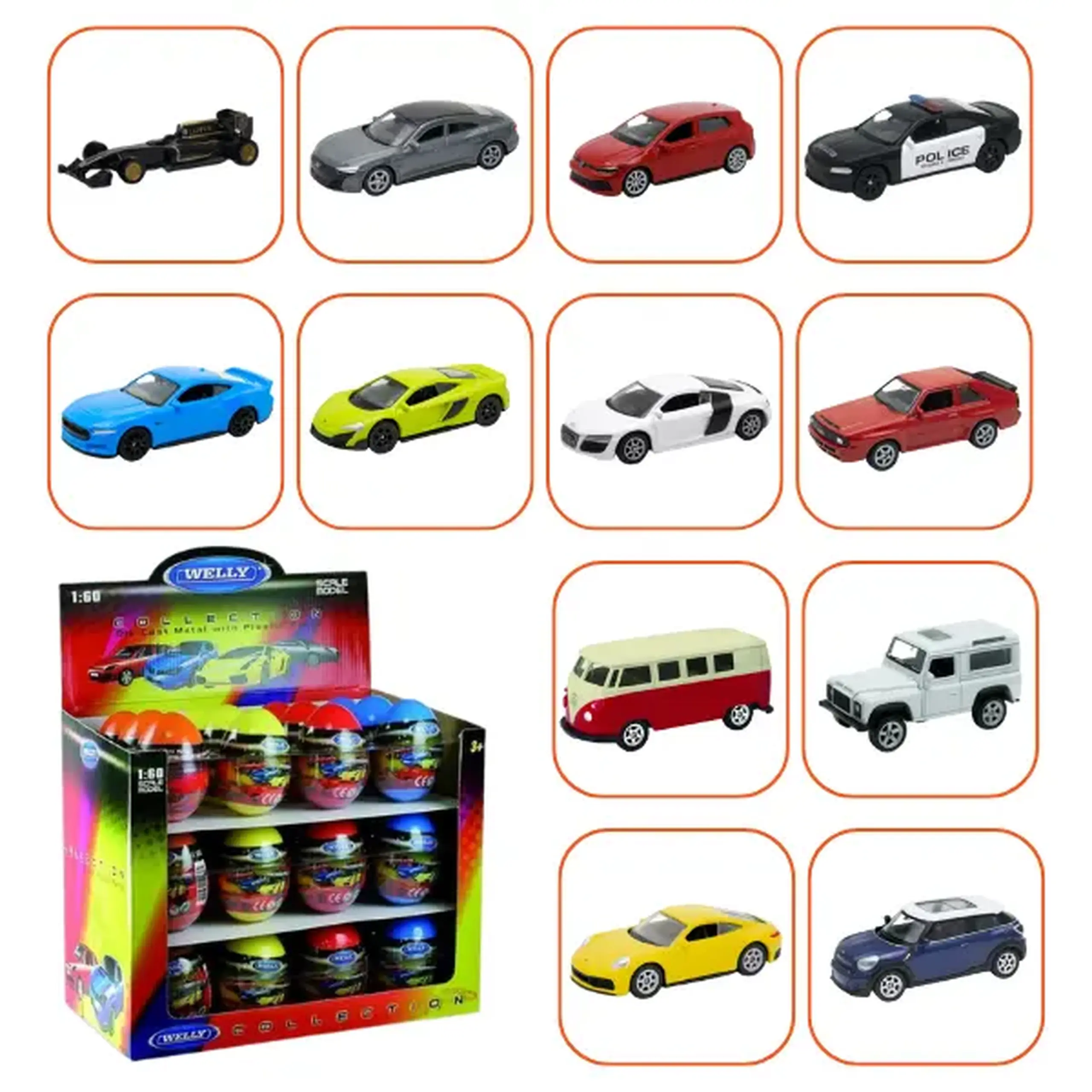 Mașini Metalice de Colecție 1:60 WELLY, 12 modele KINDER (24A)