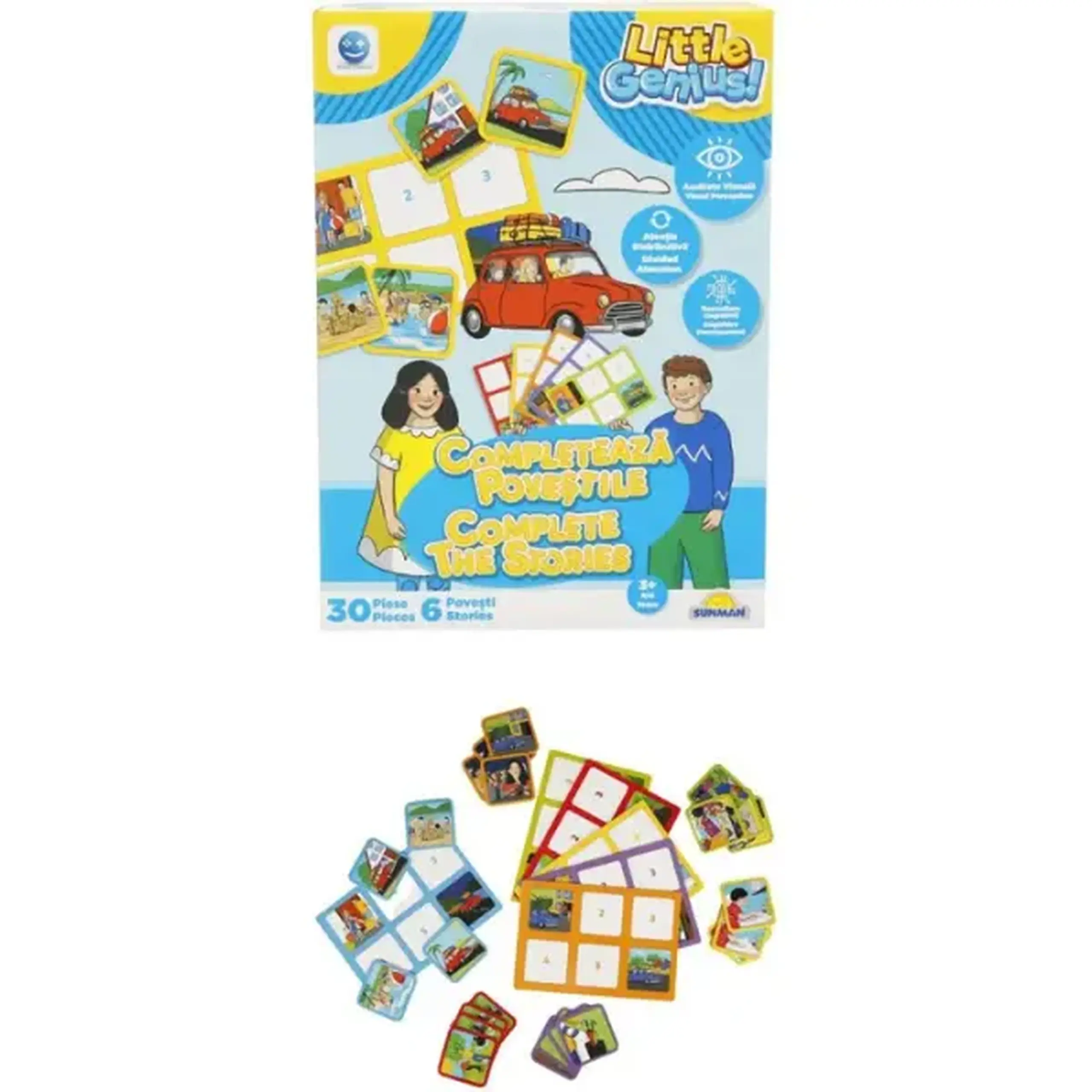Joc de logică ”Completează poveștile”, (ro), galben-albastru