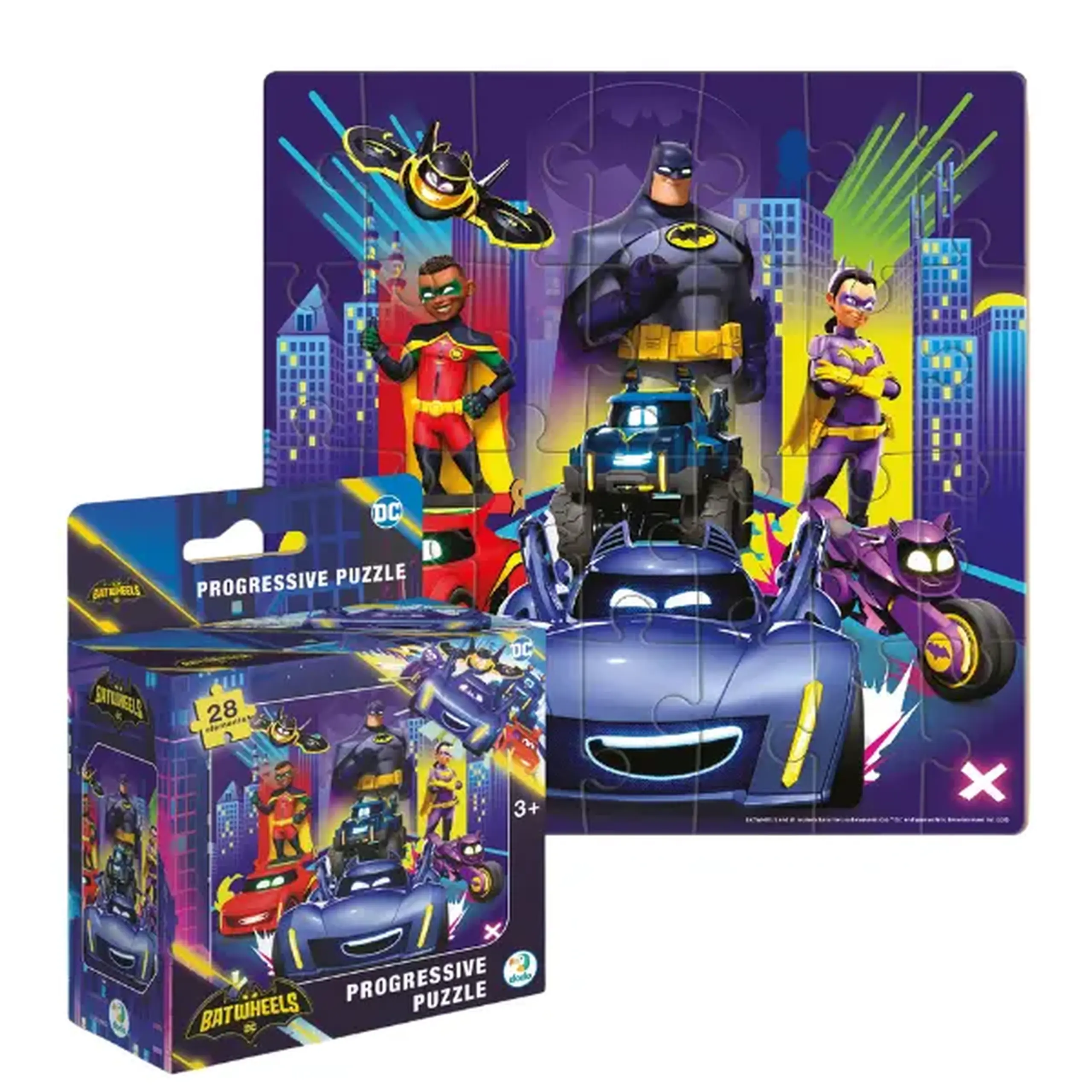 Puzzle "Batwheels: Chem pe toți betmobiliștii", seria Progressive, 28 elem.