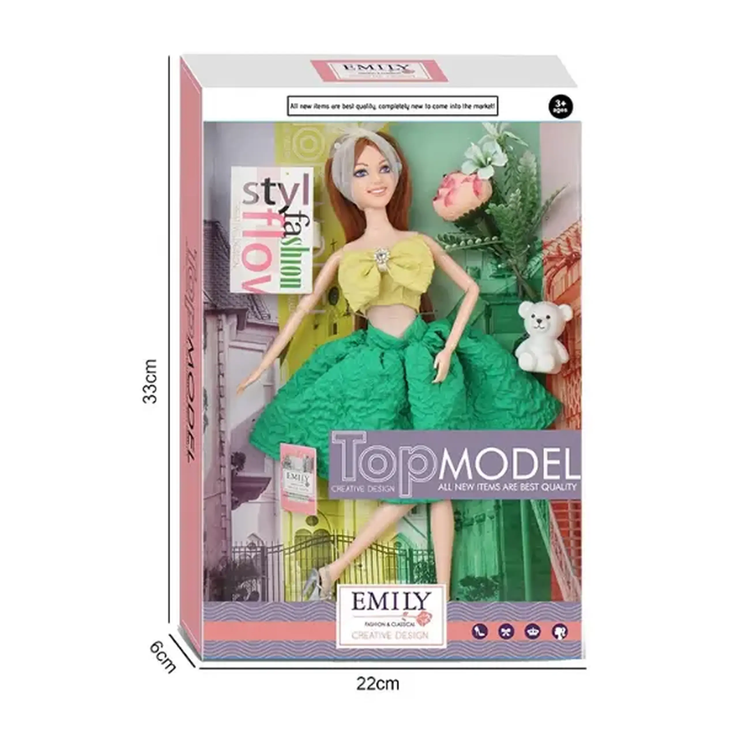 Păpușa Emily "Top Model" cu animăluț și accesorii