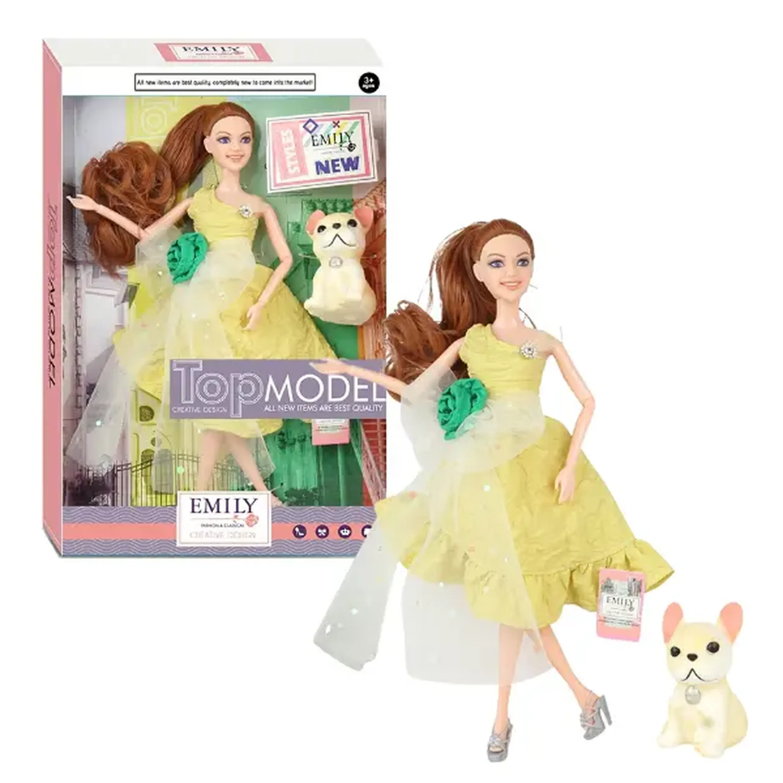 Păpușa Emily "Top Model" cu animăluț și accesorii